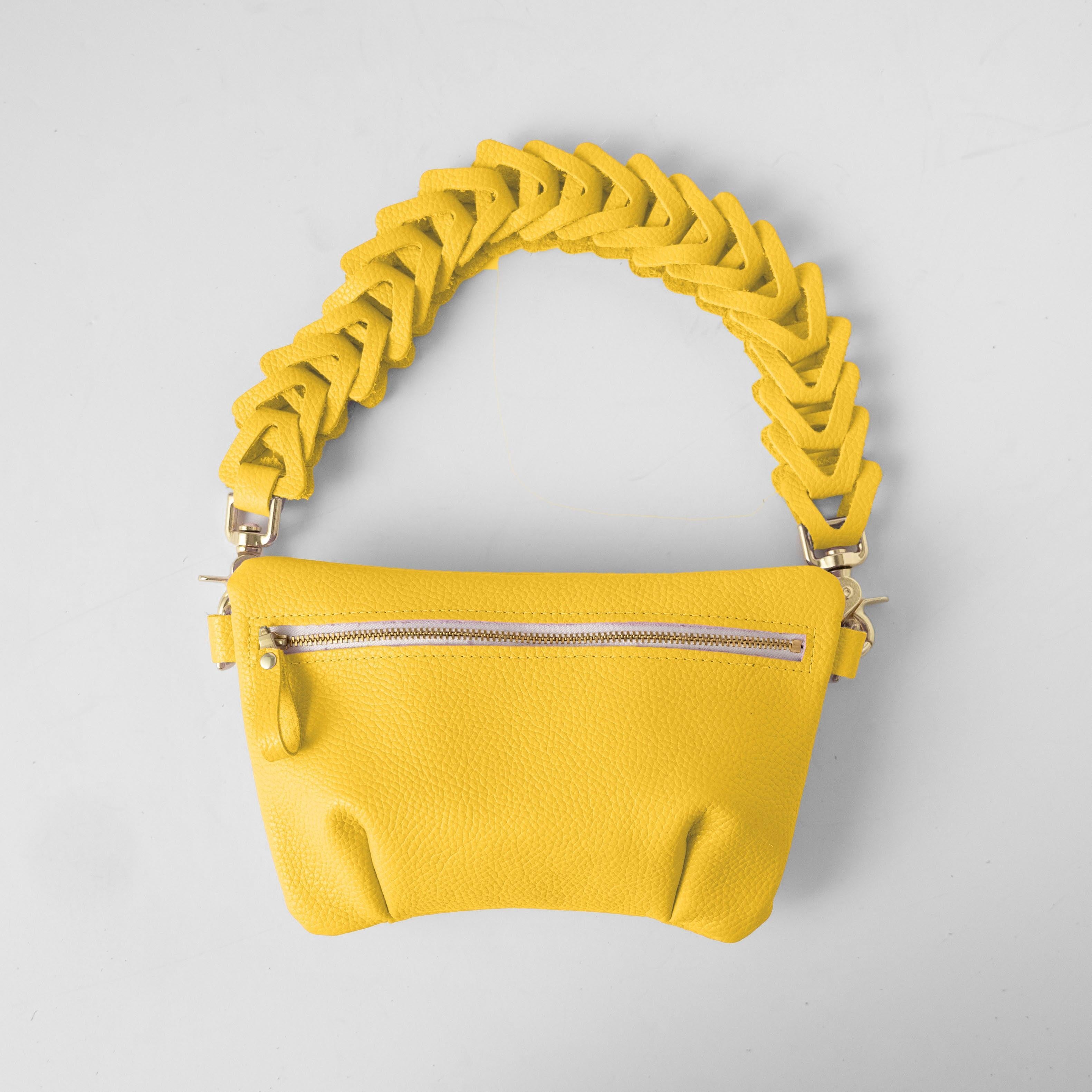 Yellow Italian Pebbled Belt Bag