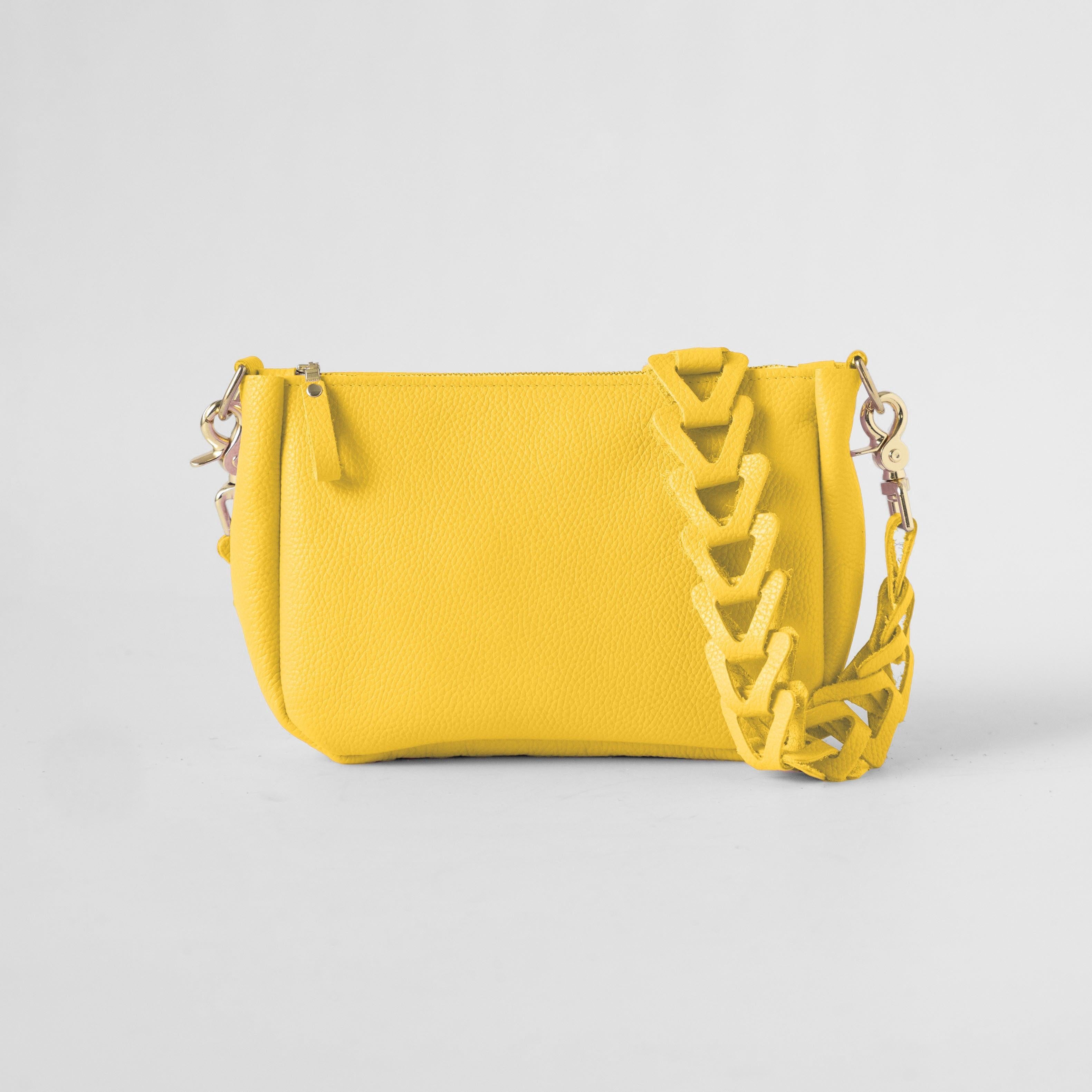 Yellow Italian Pebbled Medium Crossbody Bag