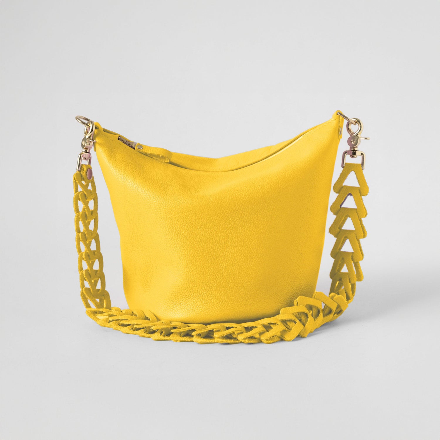 Yellow Italian Pebbled Mini Zip-Top Bucket Bag