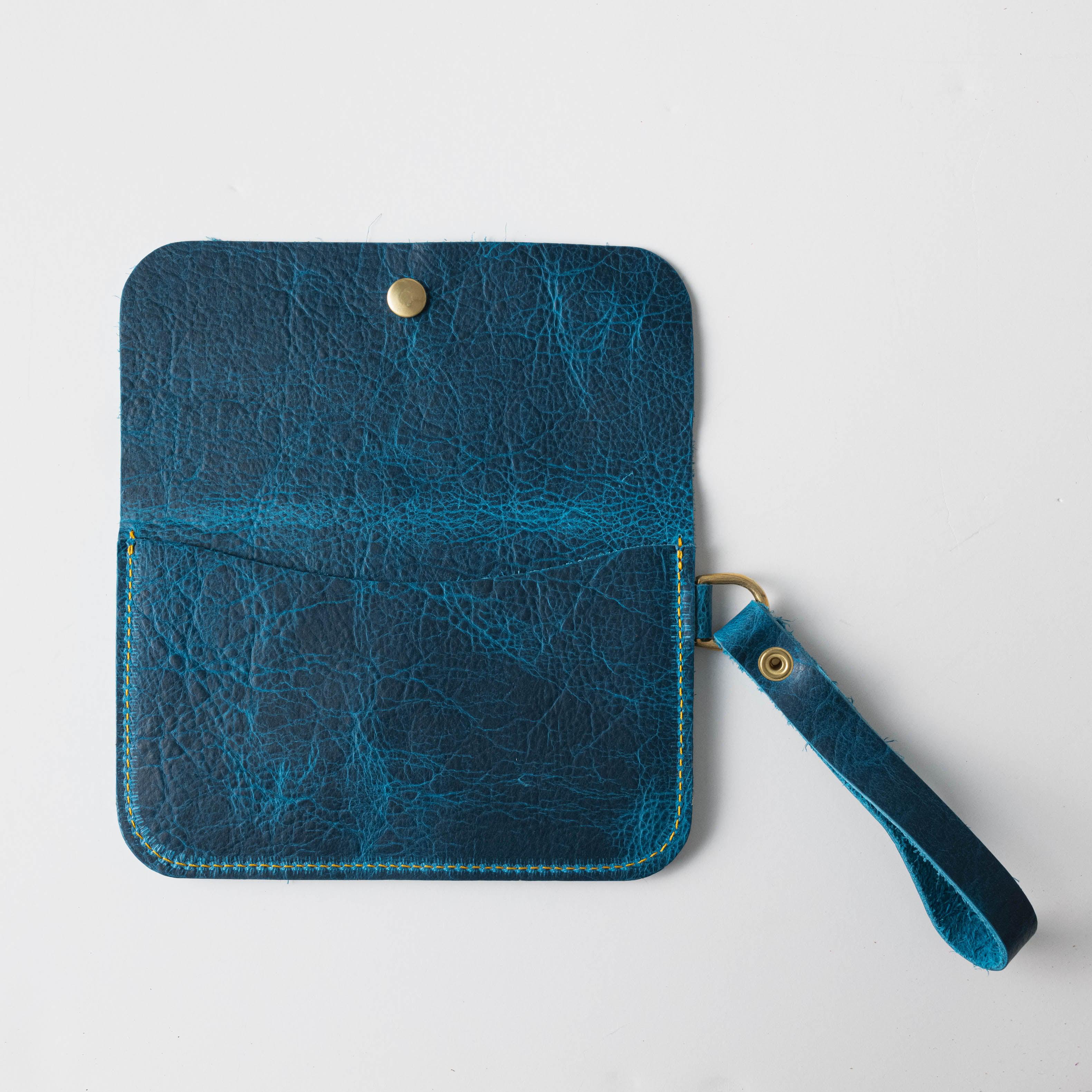 Petrol Blue Bison Wristlet Clutch