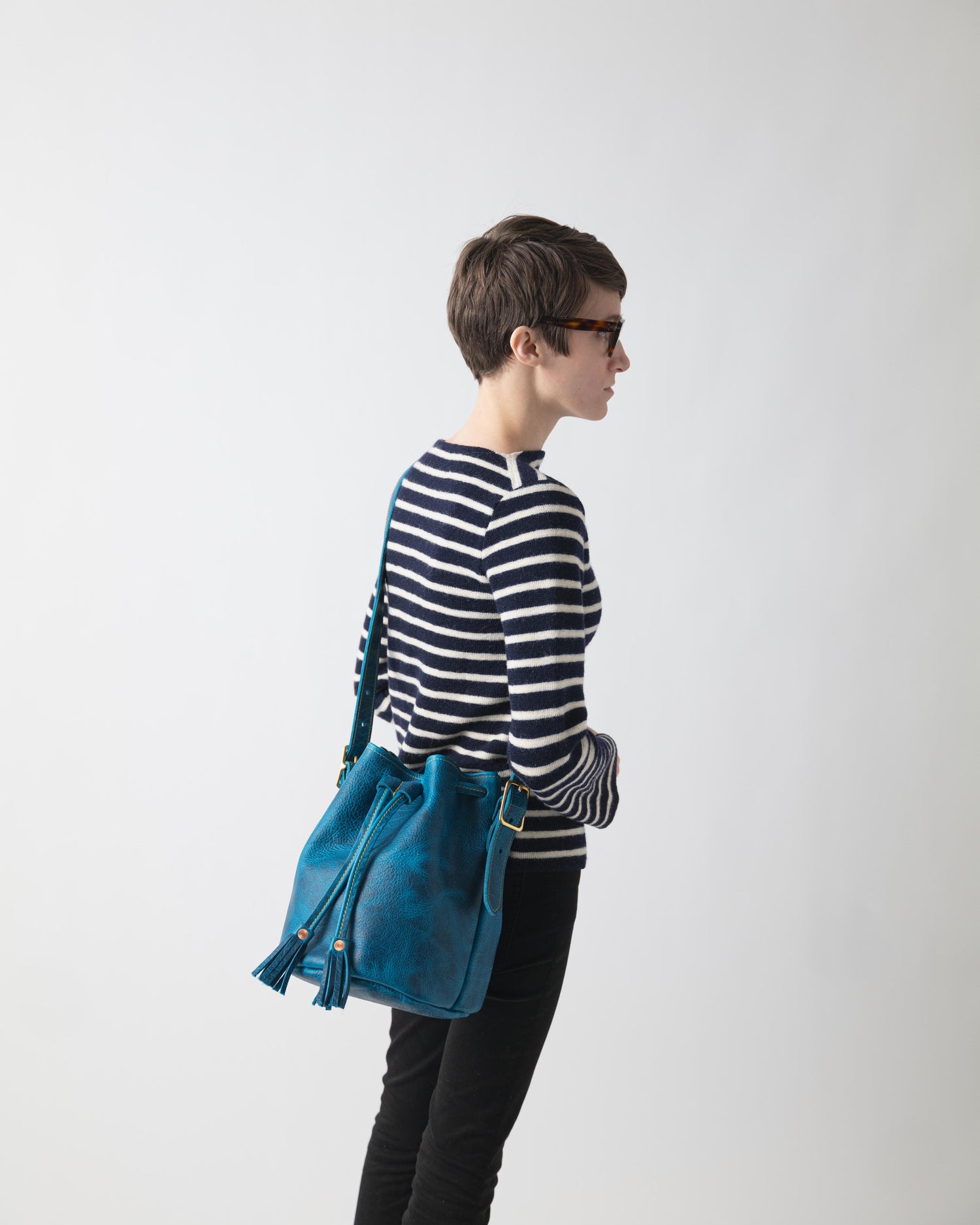 Petrol Blue Bison Bucket Bag