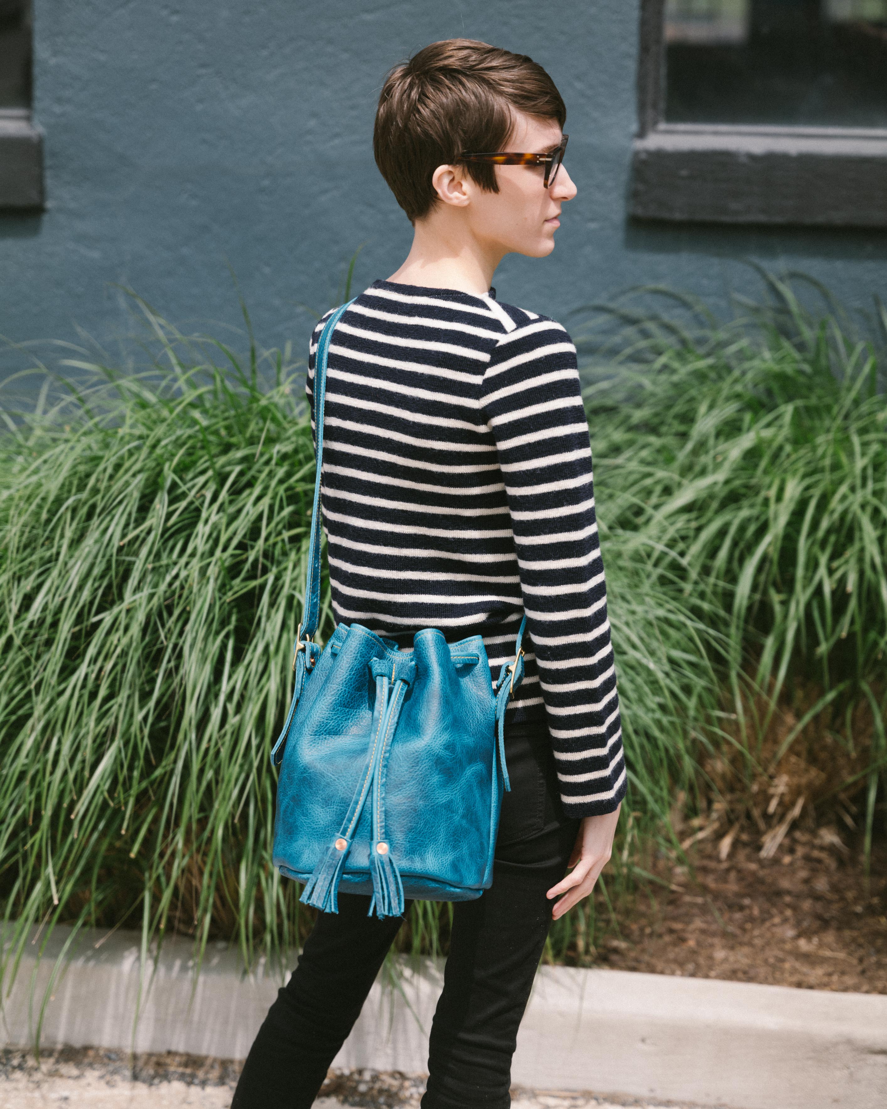 Petrol Blue Bison Bucket Bag