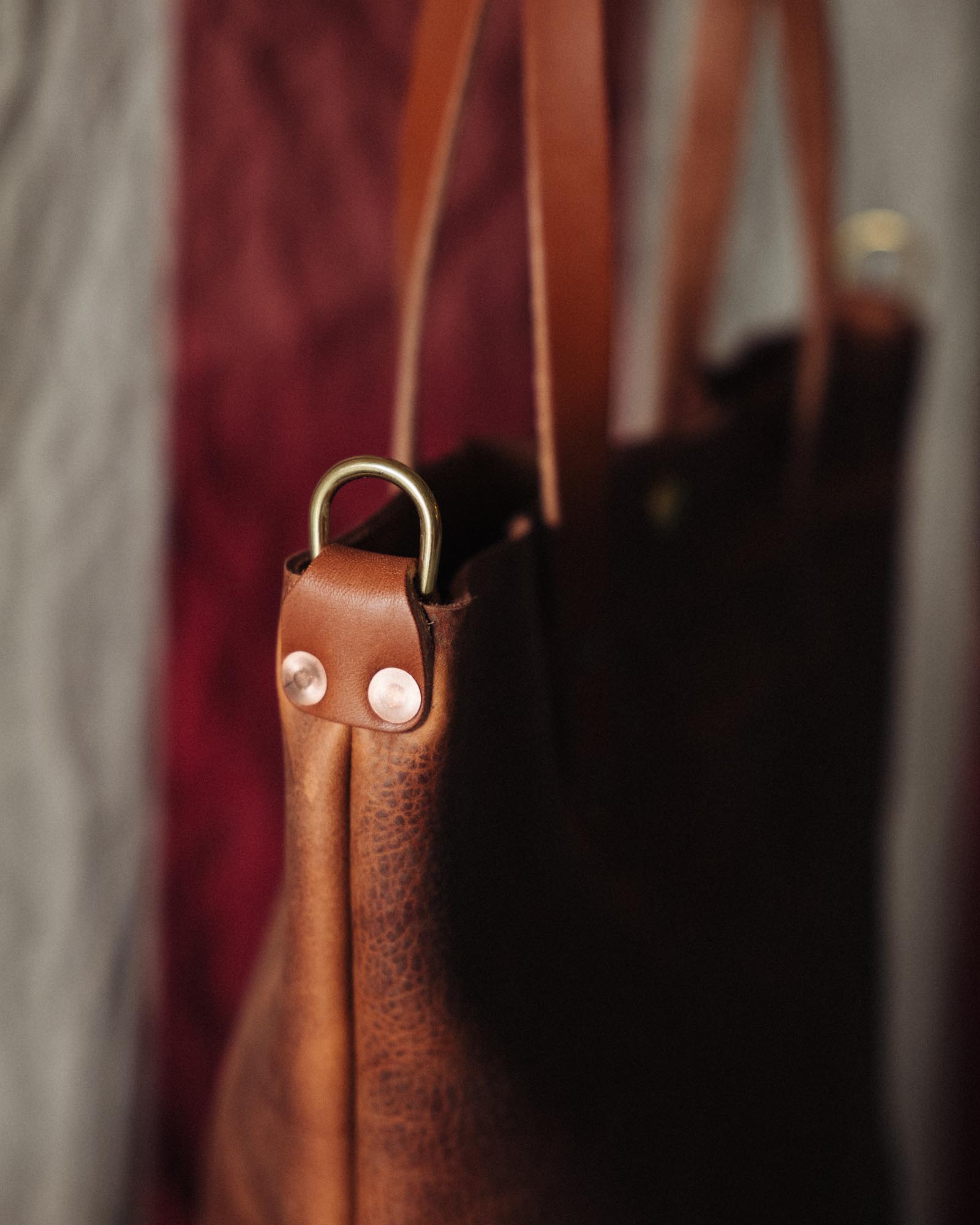 V-Ring Black Leather Tote Bag