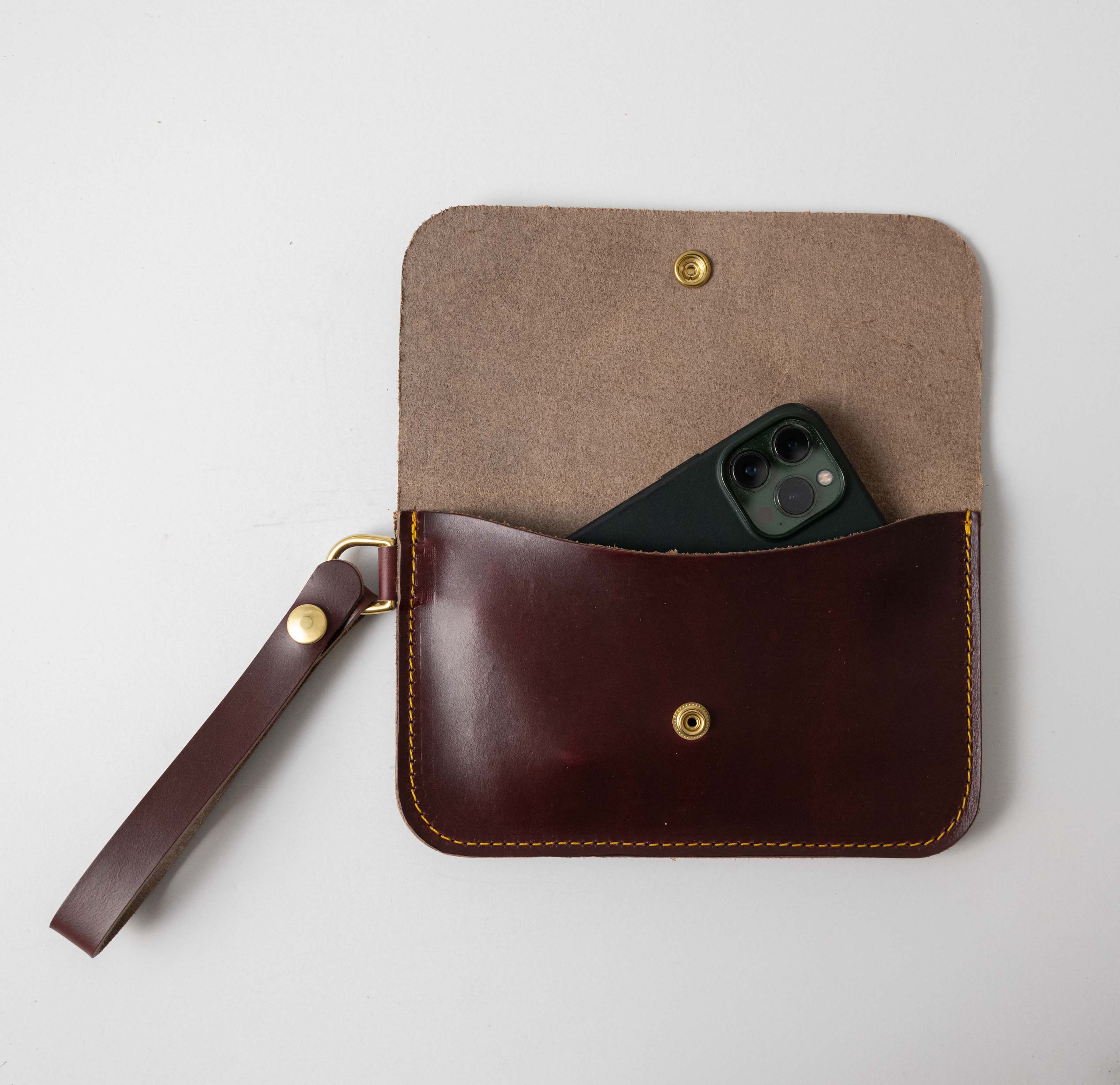 Burgundy Chromexcel Wristlet Clutch