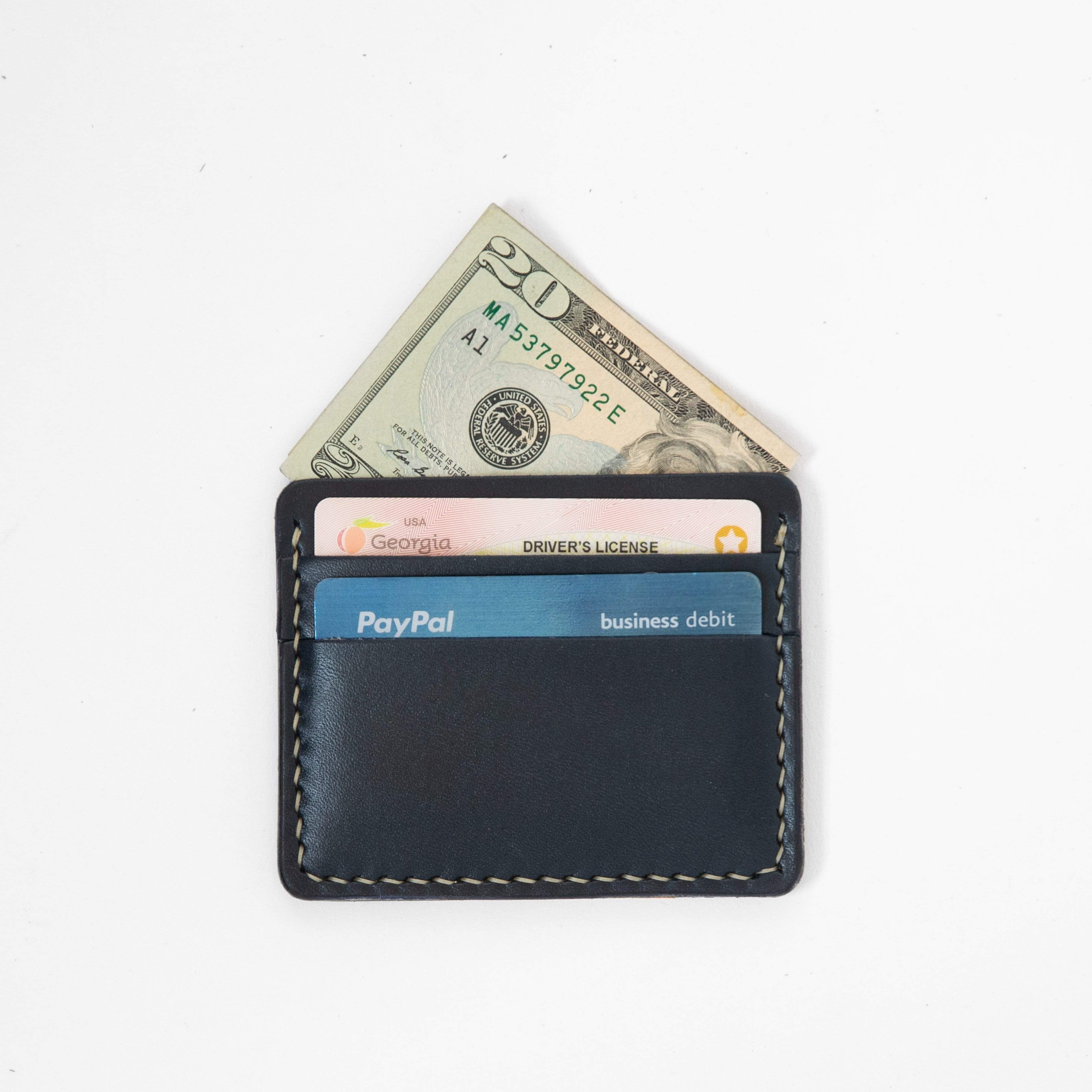 Navy Slim Card Wallet- slim wallet - mens leather wallet - KMM & Co.