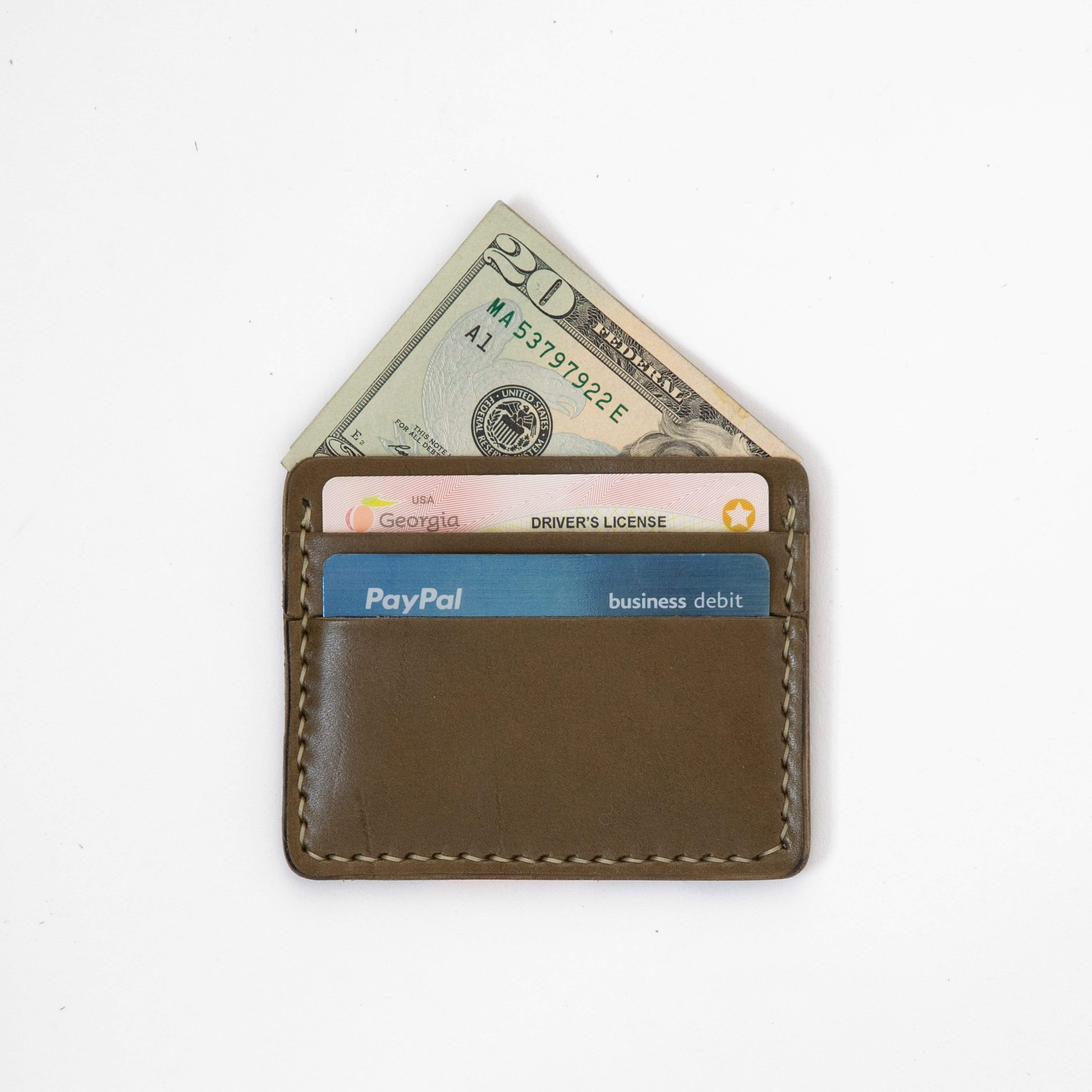 Olive Green Slim Card Wallet- slim wallet - mens leather wallet - KMM & Co.