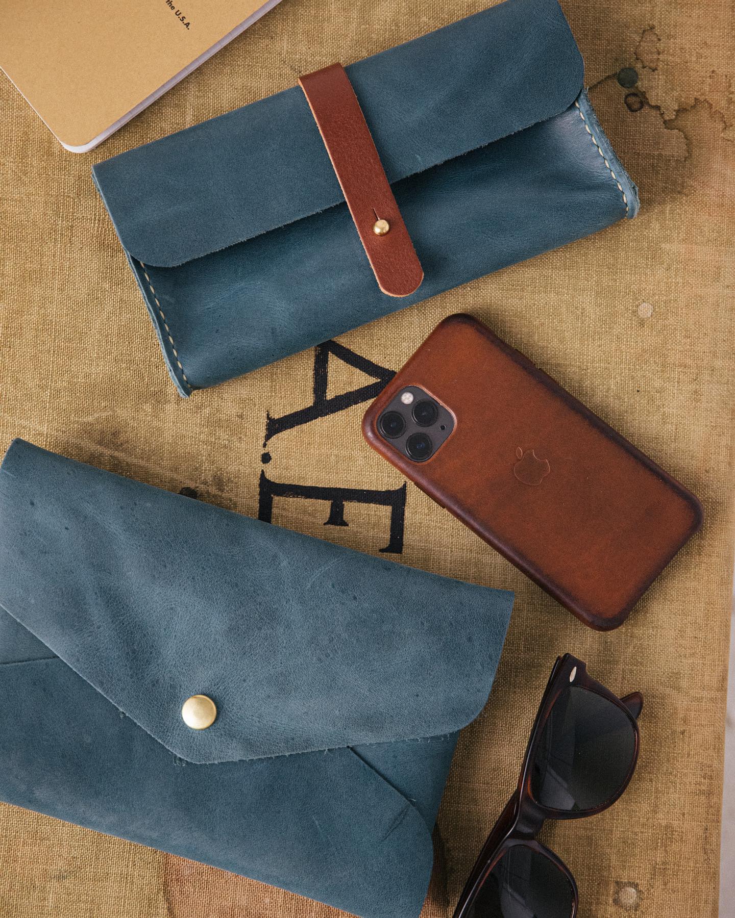 Atlantic Blue leather clutch bags | leather clutches made in the USA