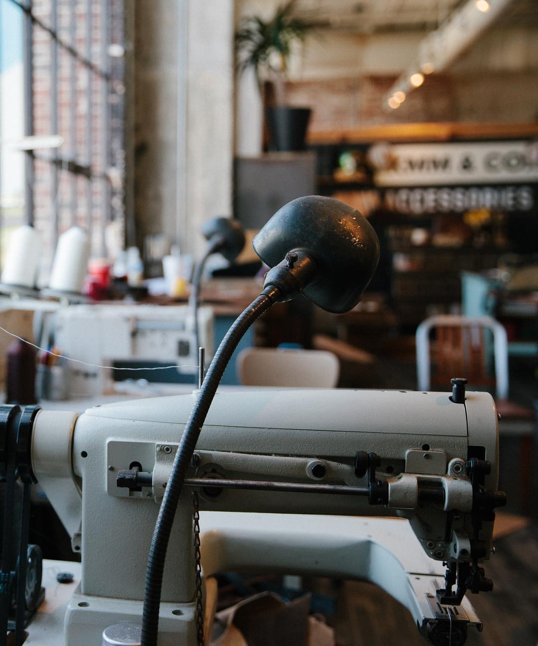 Leather sewing machine at the KMM & Co. studio | USA made leather goods