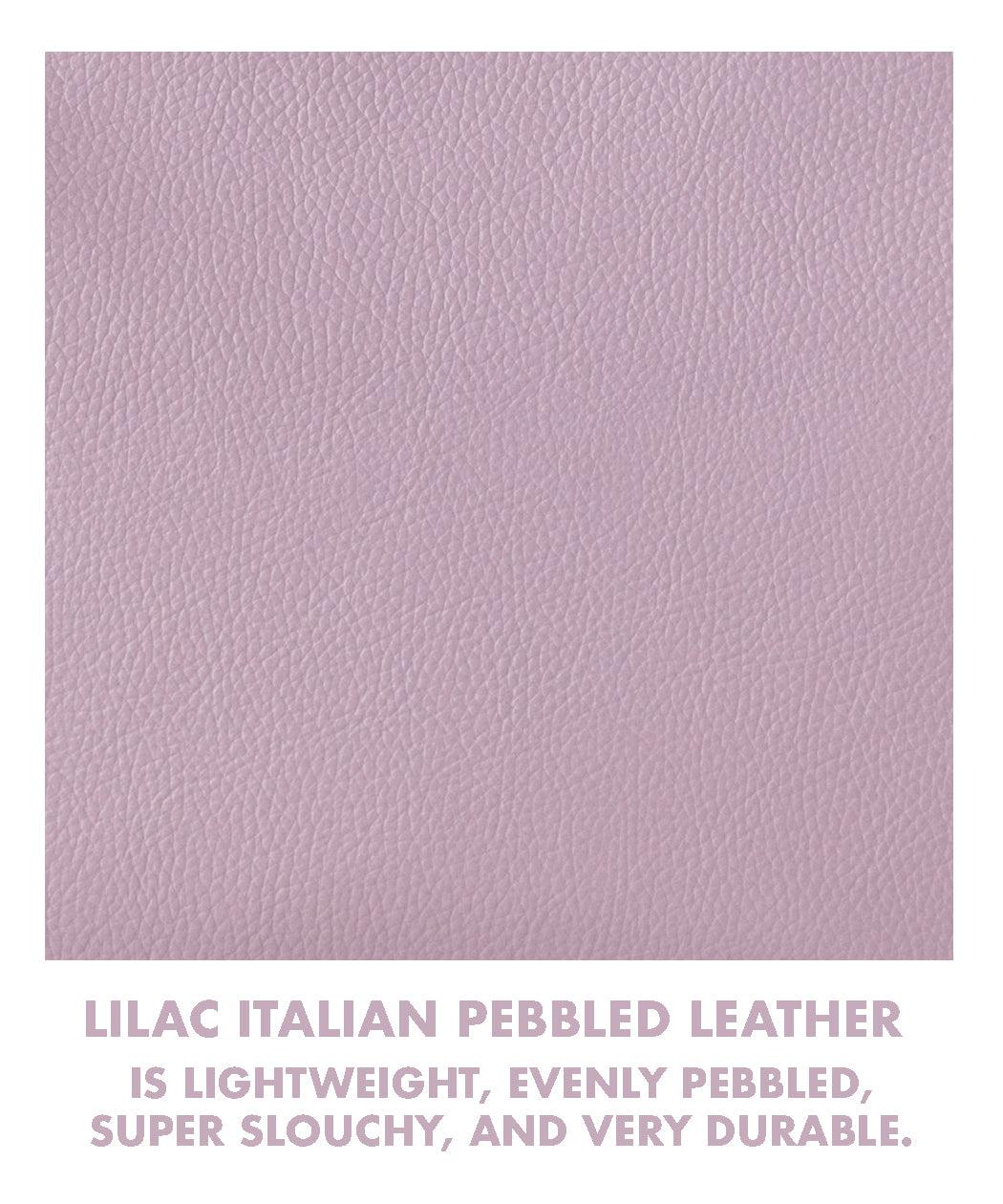 Lilac Italian Pebbled Zip-Top Bucket Bag