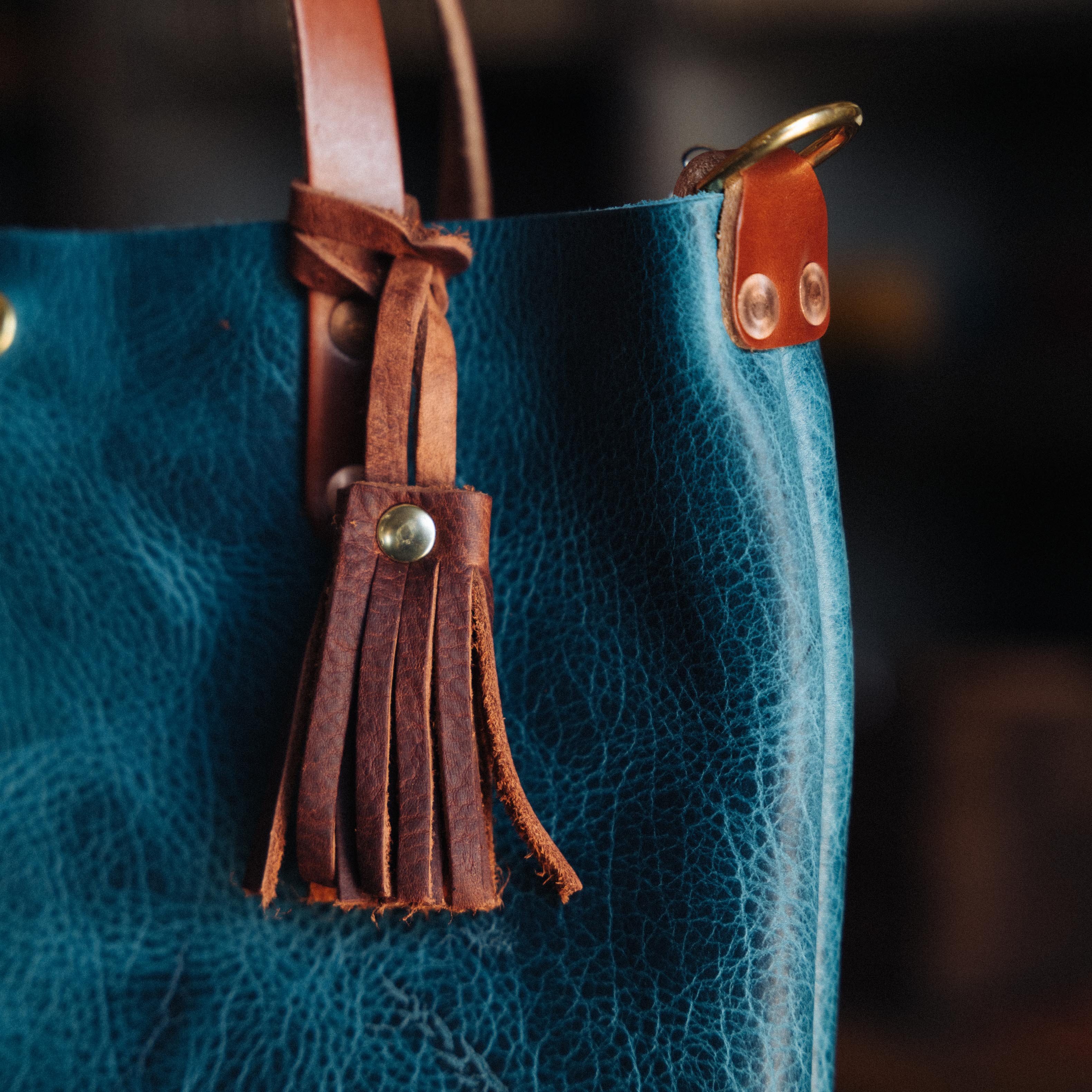 Aegean Blue Mini Tassel- leather tassel keychain - KMM &amp; Co.