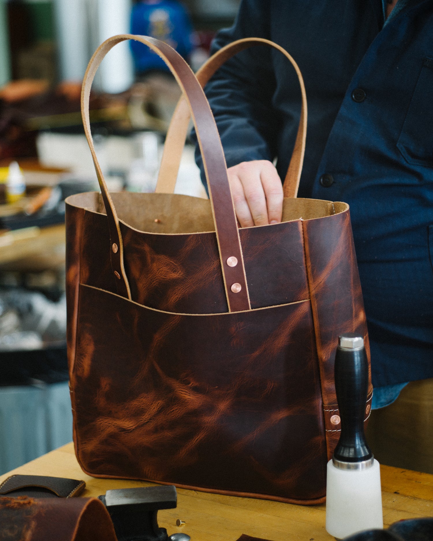 brown large leather tote bag