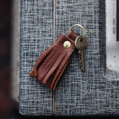 Beige Bison Tassel Keychain- leather tassel keychain - KMM &amp; Co.