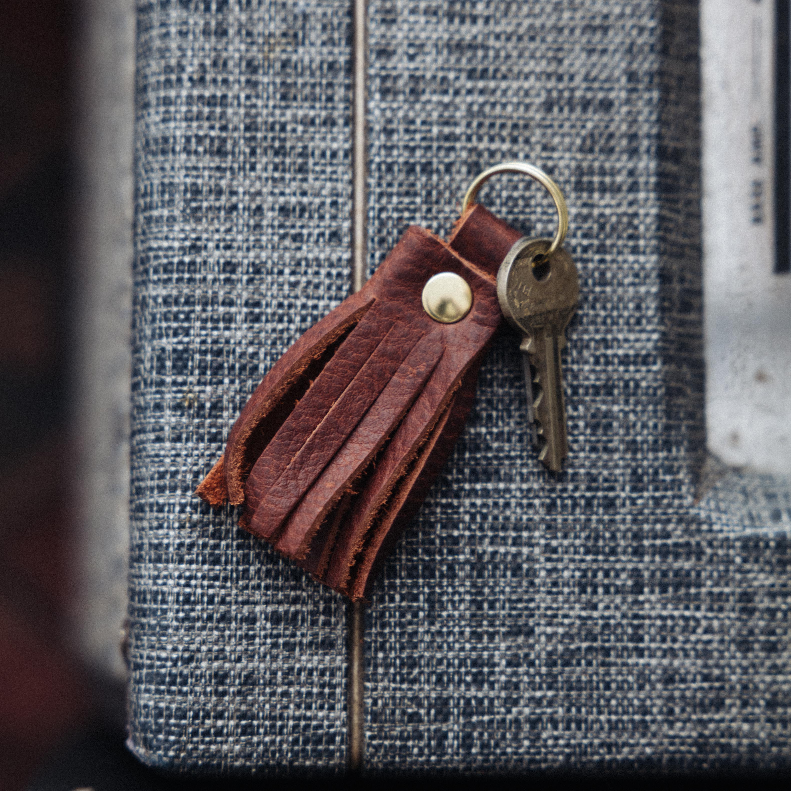 Beige Tassel Keychain- leather tassel keychain - KMM &amp; Co.