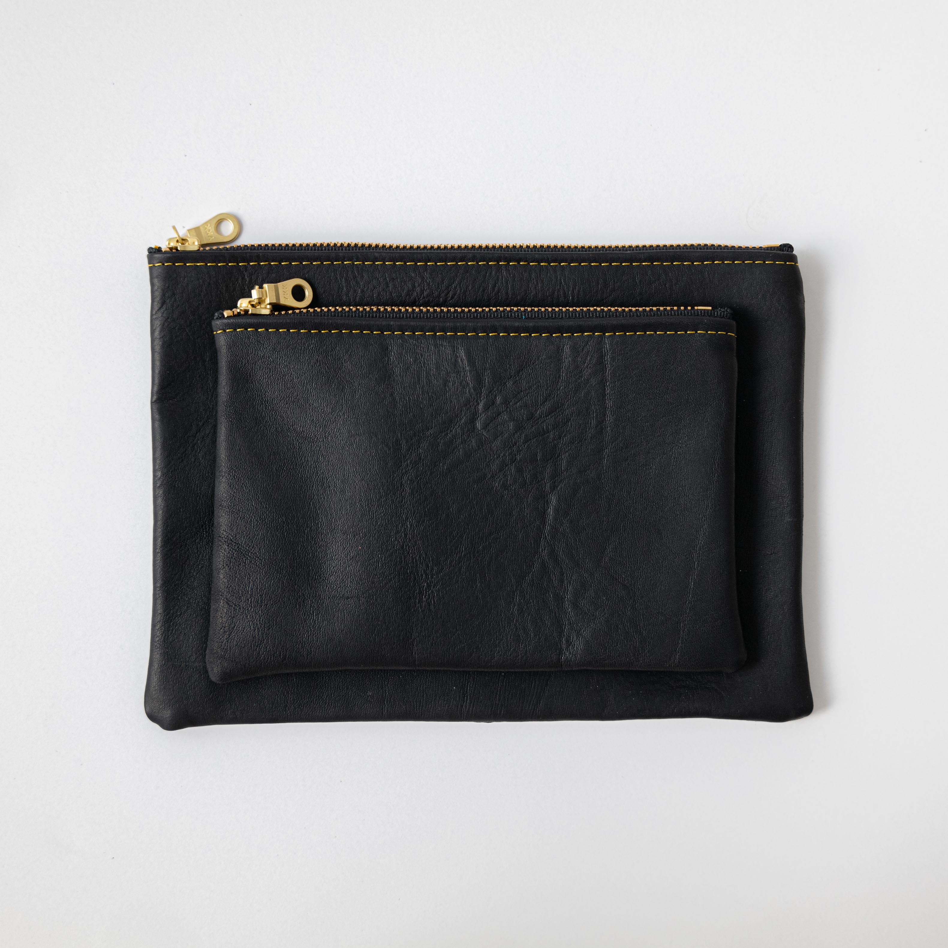 Black Cypress Medium Zip Pouch- leather zipper pouch - KMM &amp; Co.