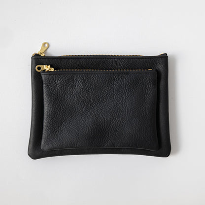 Black Kodiak Medium Zip Pouch- leather zipper pouch - KMM &amp; Co.