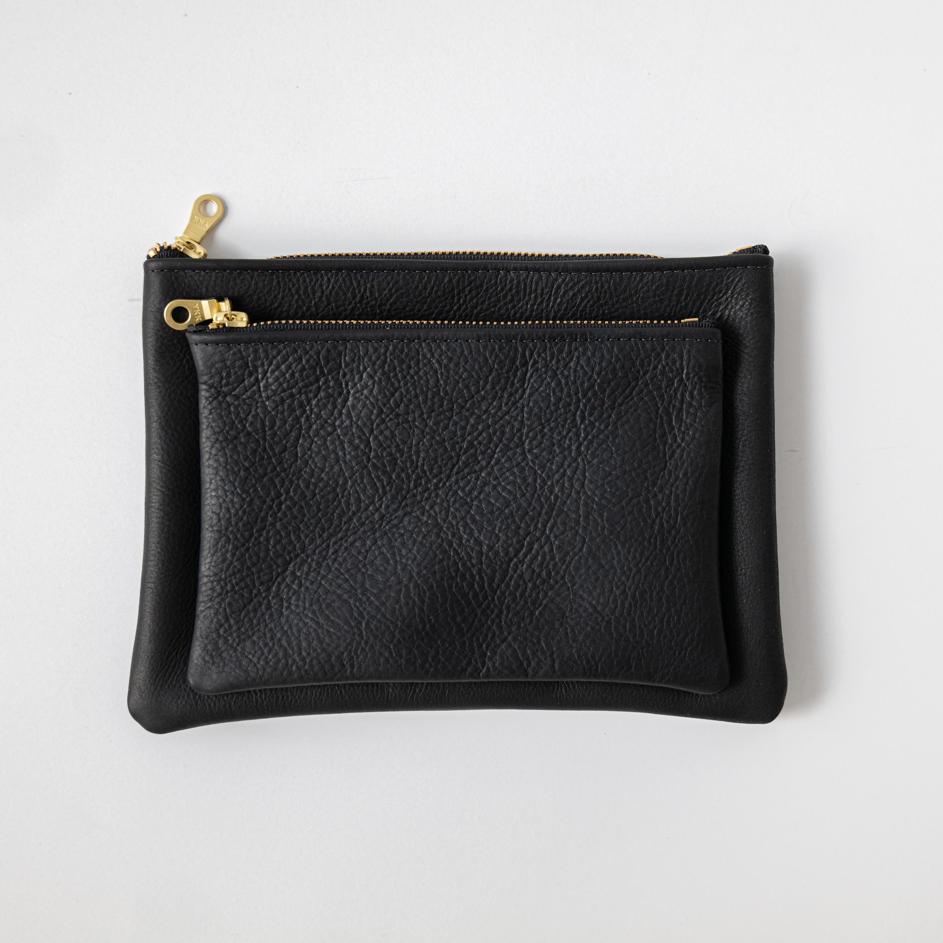 Black Kodiak Medium Zip Pouch- leather zipper pouch - KMM &amp; Co.