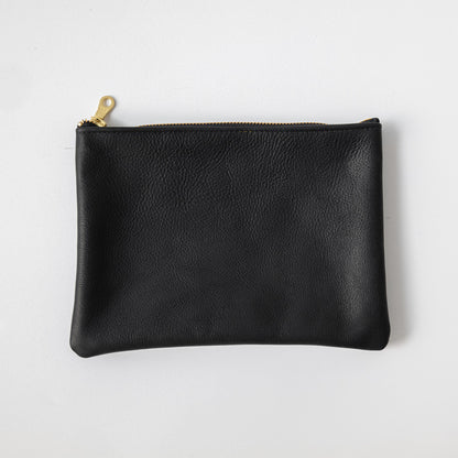 Black Kodiak Medium Zip Pouch- leather zipper pouch - KMM &amp; Co.