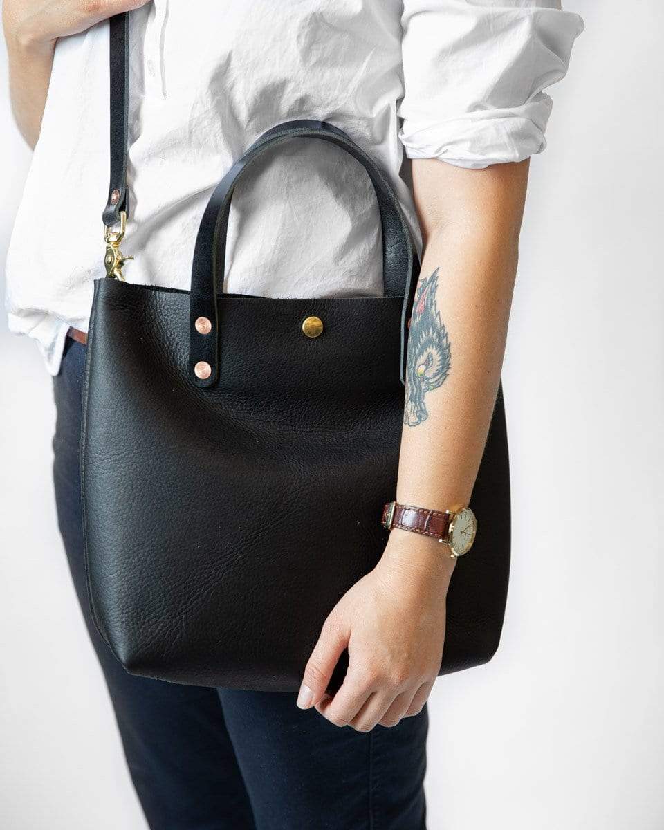Leather Tote Bag: Black Kodiak Mini Tote | Leather Bags by KMM & Co. Yes +$50