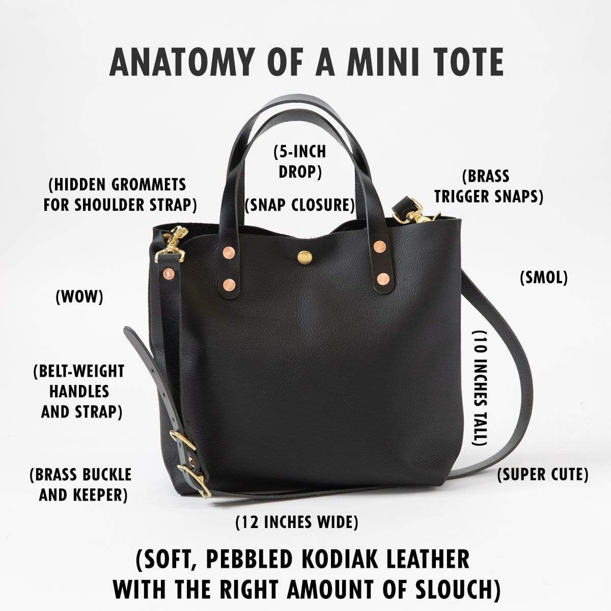 Leather Mini Tote Bag: Black Handmade American SB Foot Full 