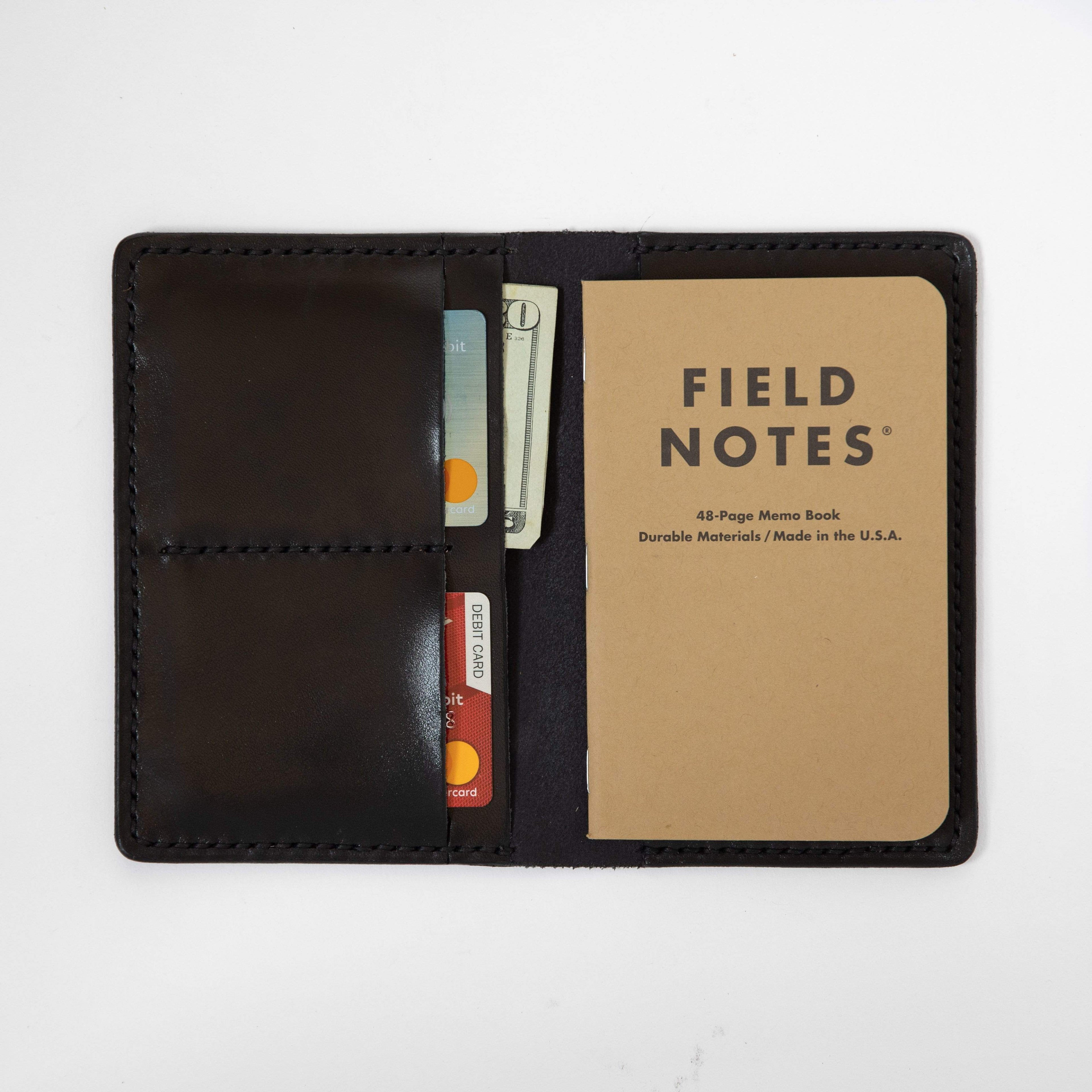 Black Notebook Wallet- leather notebook cover - passport holder - KMM &amp; Co.