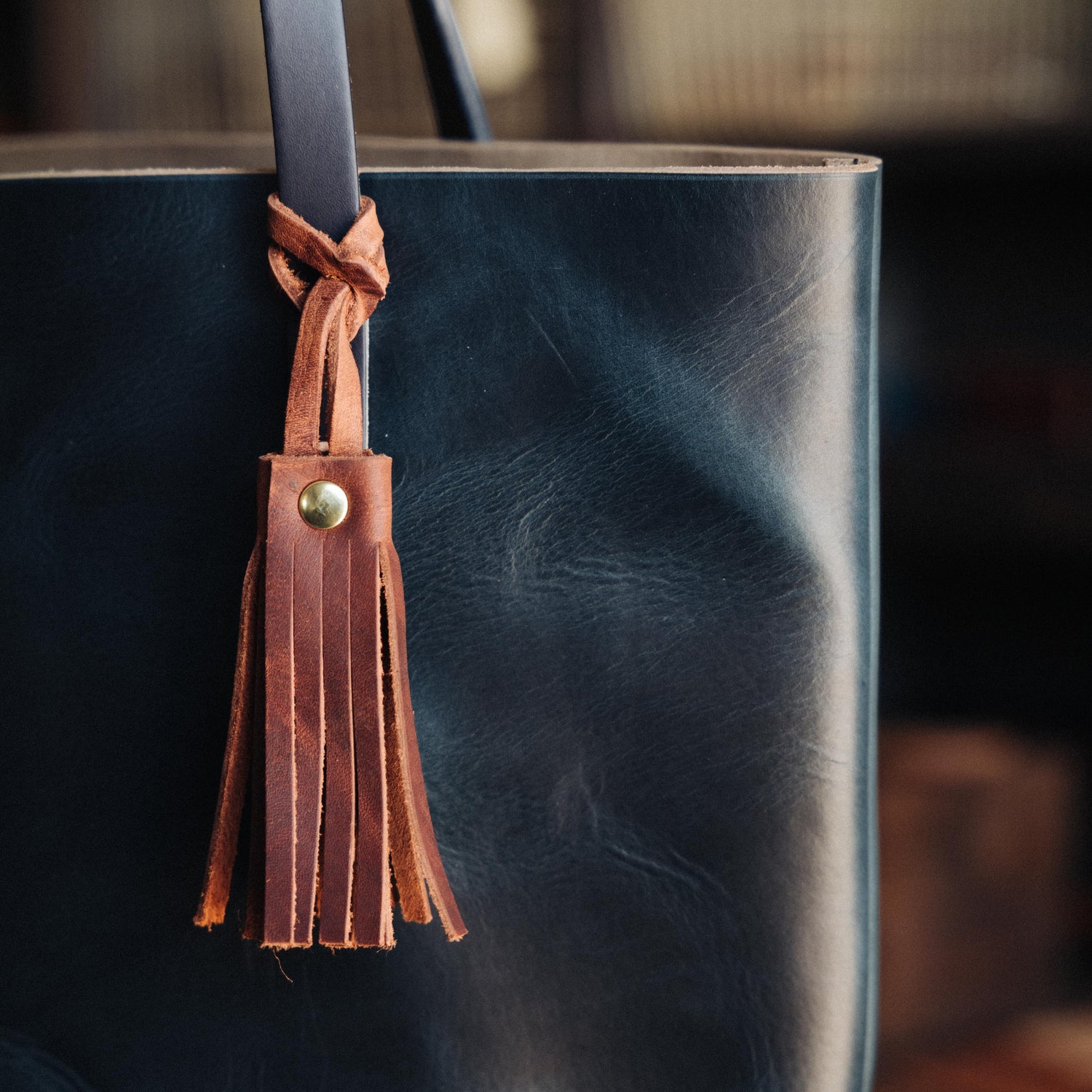 Blue Cypress Leather Tassel- leather tassel keychain - KMM &amp; Co.