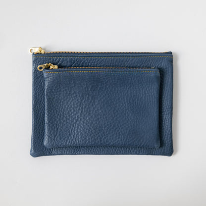Blue Cypress Medium Zip Pouch- leather zipper pouch - KMM &amp; Co.