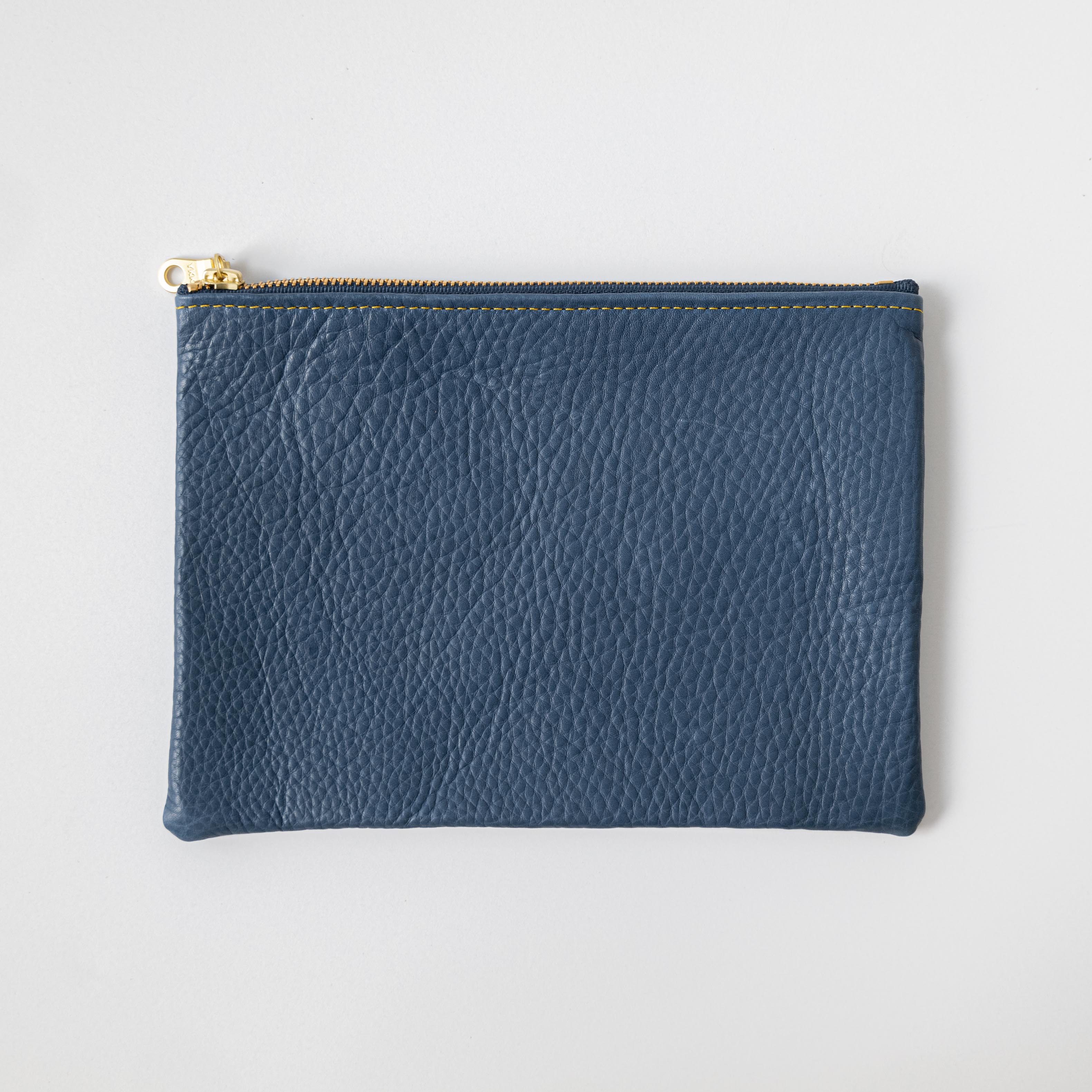 Blue Cypress Medium Zip Pouch- leather zipper pouch - KMM &amp; Co.