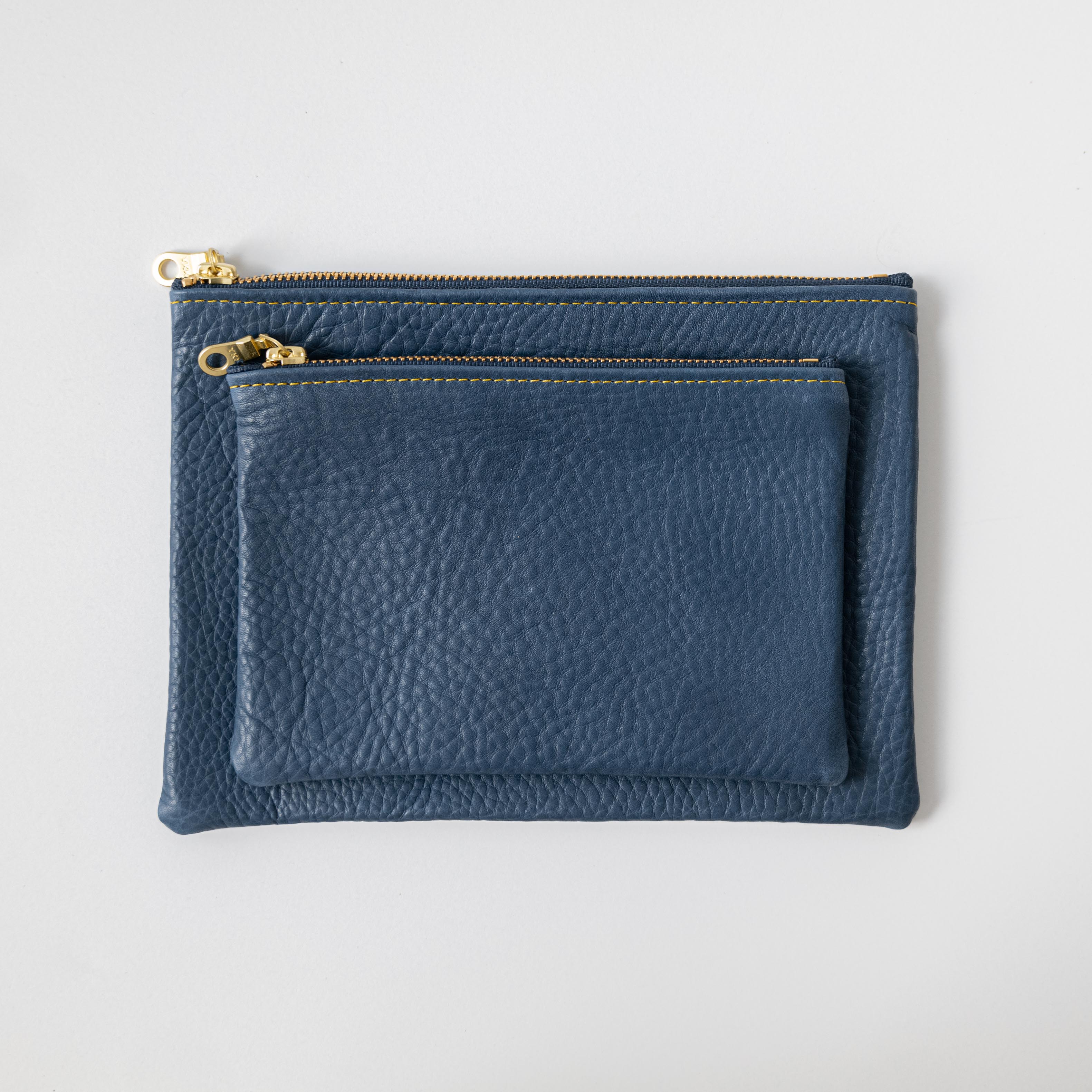 Blue Cypress Small Zip Pouch | Leather Clutch Bag at KMM & Co.