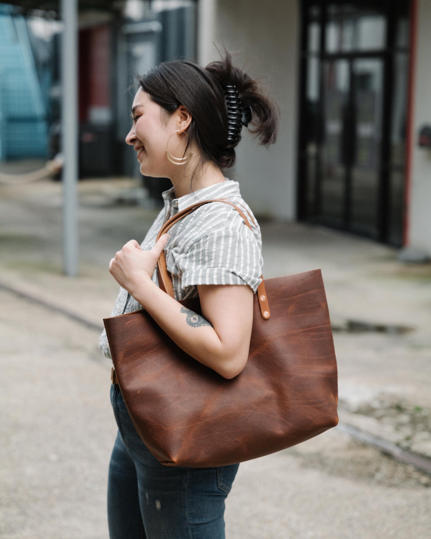 Brown Kodiak East West Tote- brown tote bag handmade in America