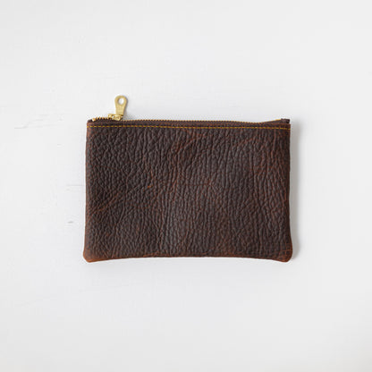 Brown Kodiak Small Zip Pouch- small zipper pouch - leather zipper pouch - KMM &amp; Co.