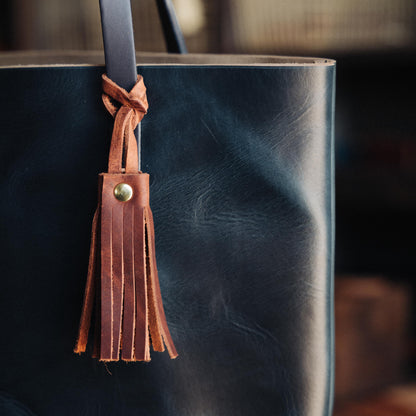 Cerulean Cypress Leather Tassel- leather tassel keychain - KMM &amp; Co.
