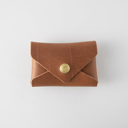 Cognac Card Envelope- card holder wallet - leather wallet made in America at KMM &amp; Co.