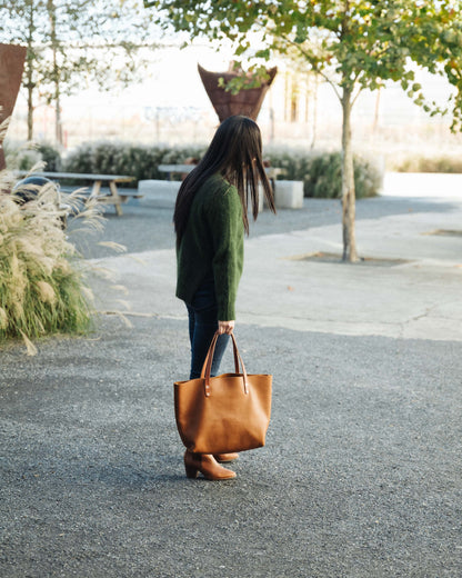 Cognac Cypress East West Tote- cognac tote bag handmade in America