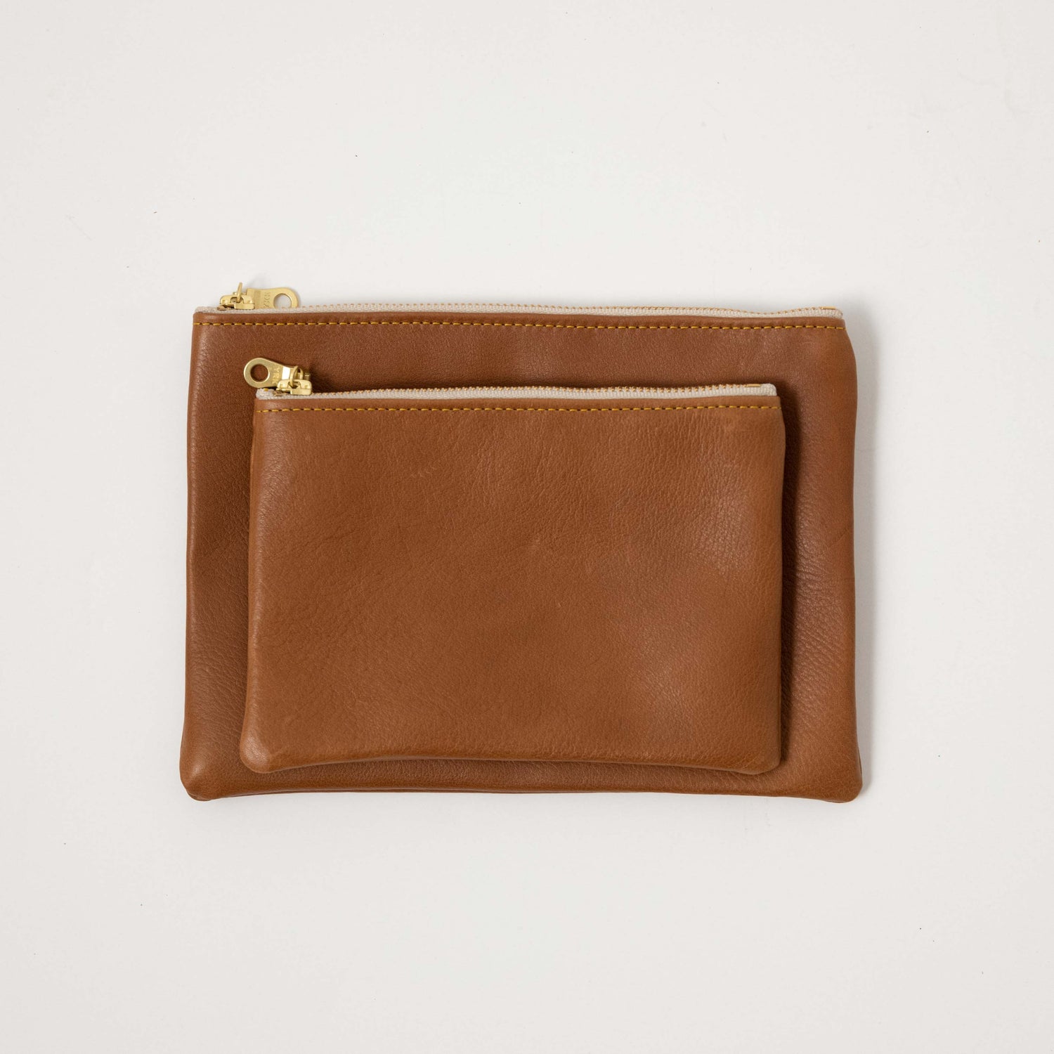 Cognac Cypress Medium Zip Pouch- leather zipper pouch - KMM &amp; Co.