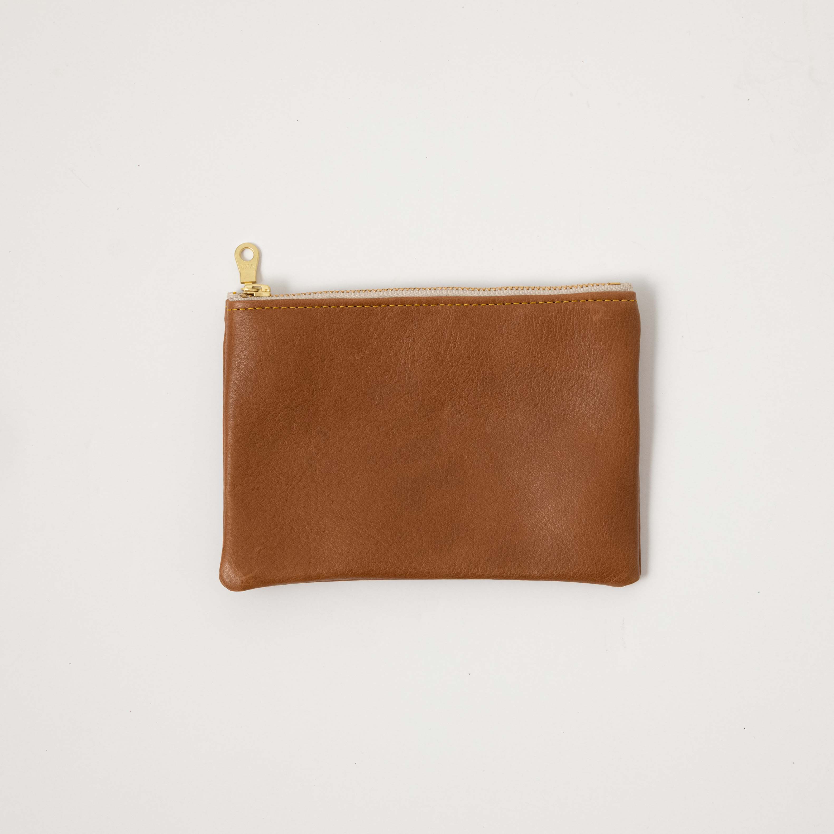 Cognac Cypress Small Zip Pouch- small zipper pouch - leather zipper pouch - KMM &amp; Co.