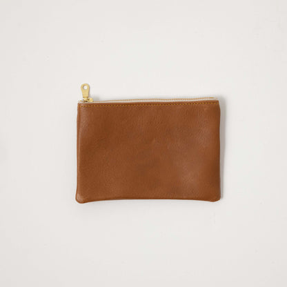 Cognac Cypress Small Zip Pouch- small zipper pouch - leather zipper pouch - KMM &amp; Co.