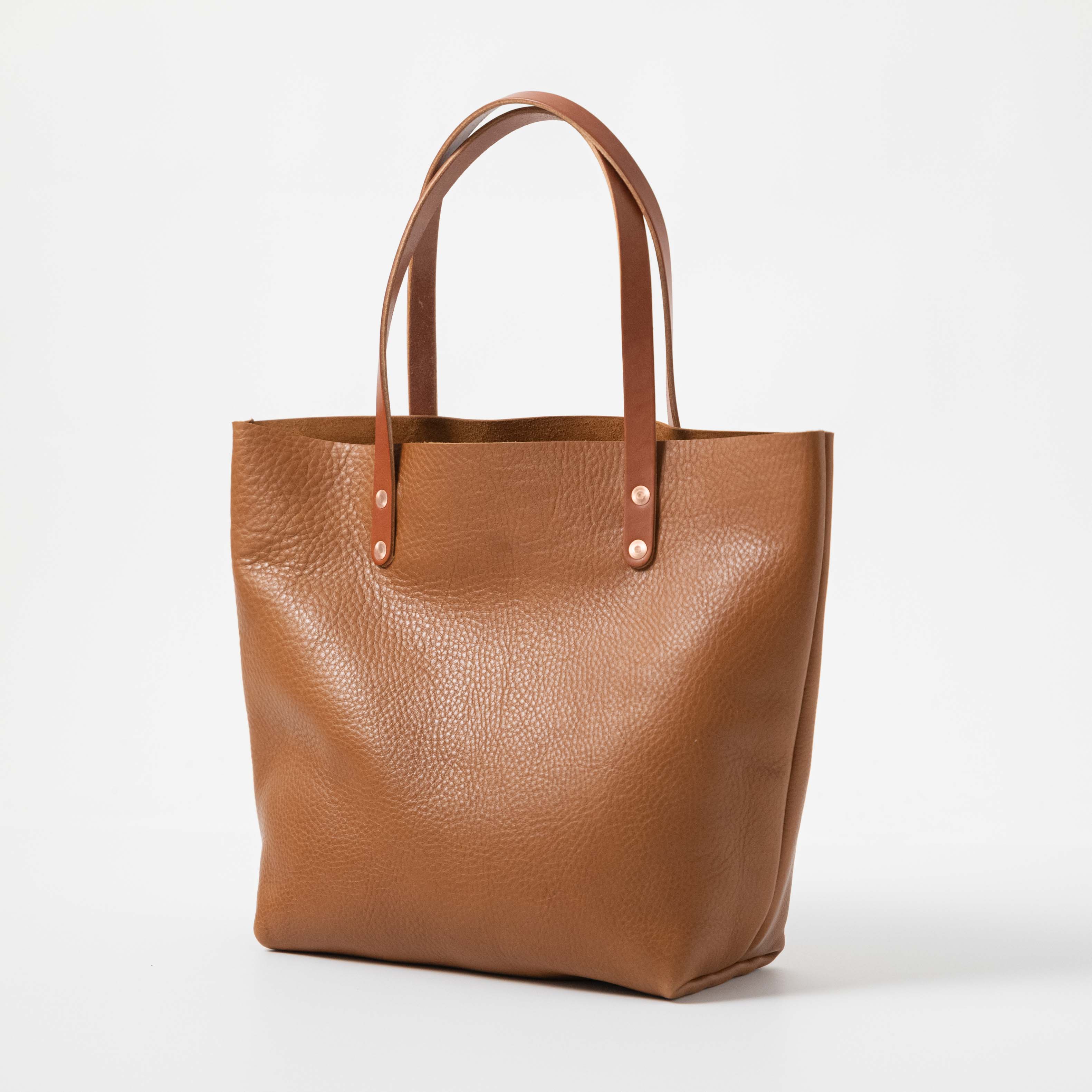 Cognac Cypress Tote | Leather Tote Bag Made in The USA by KMM & Co. 10-Inch +$25 / Crossbody Strap (FINAL Sale) +$65