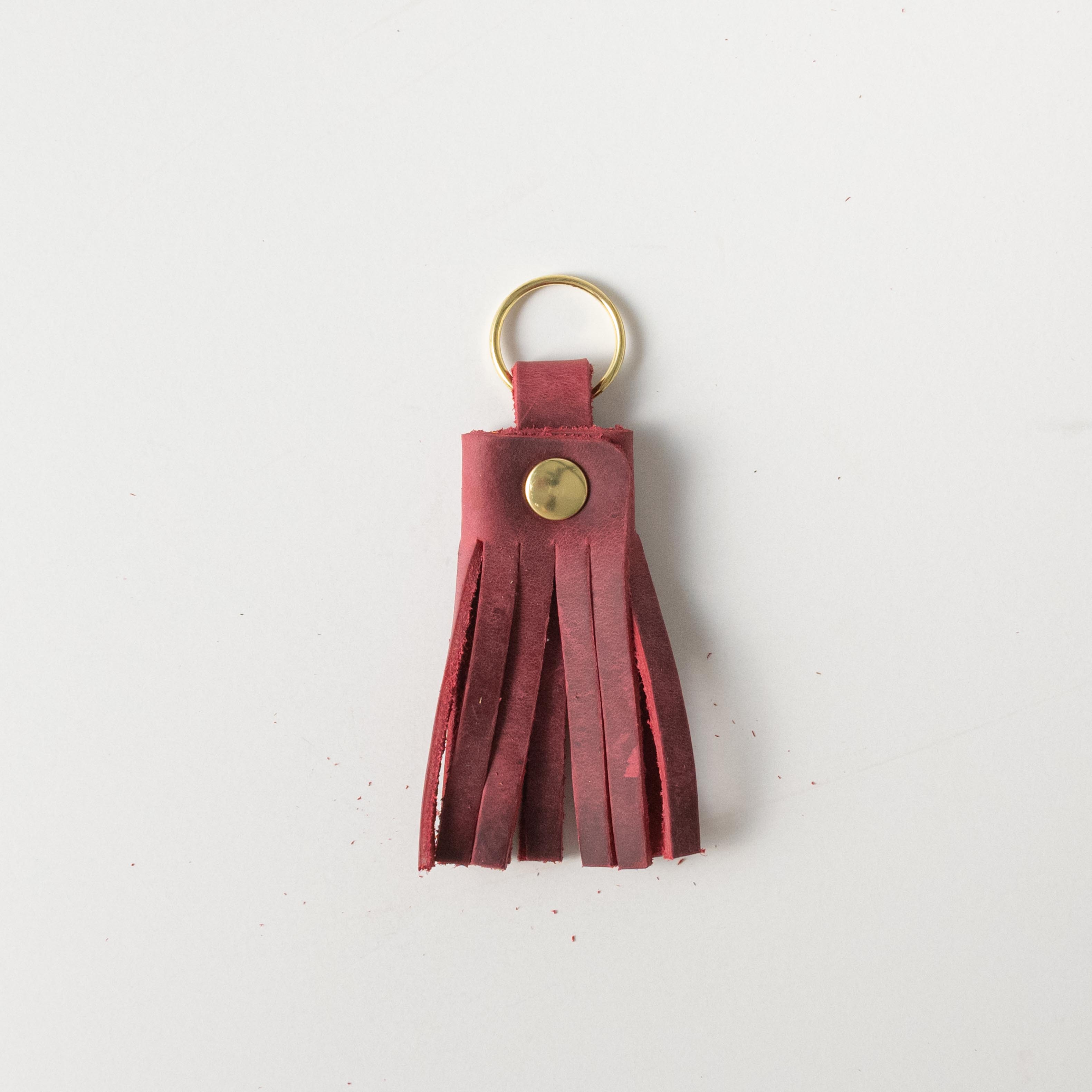 Cranberry Crazy Horse Tassel Keychain- leather tassel keychain - KMM &amp; Co.