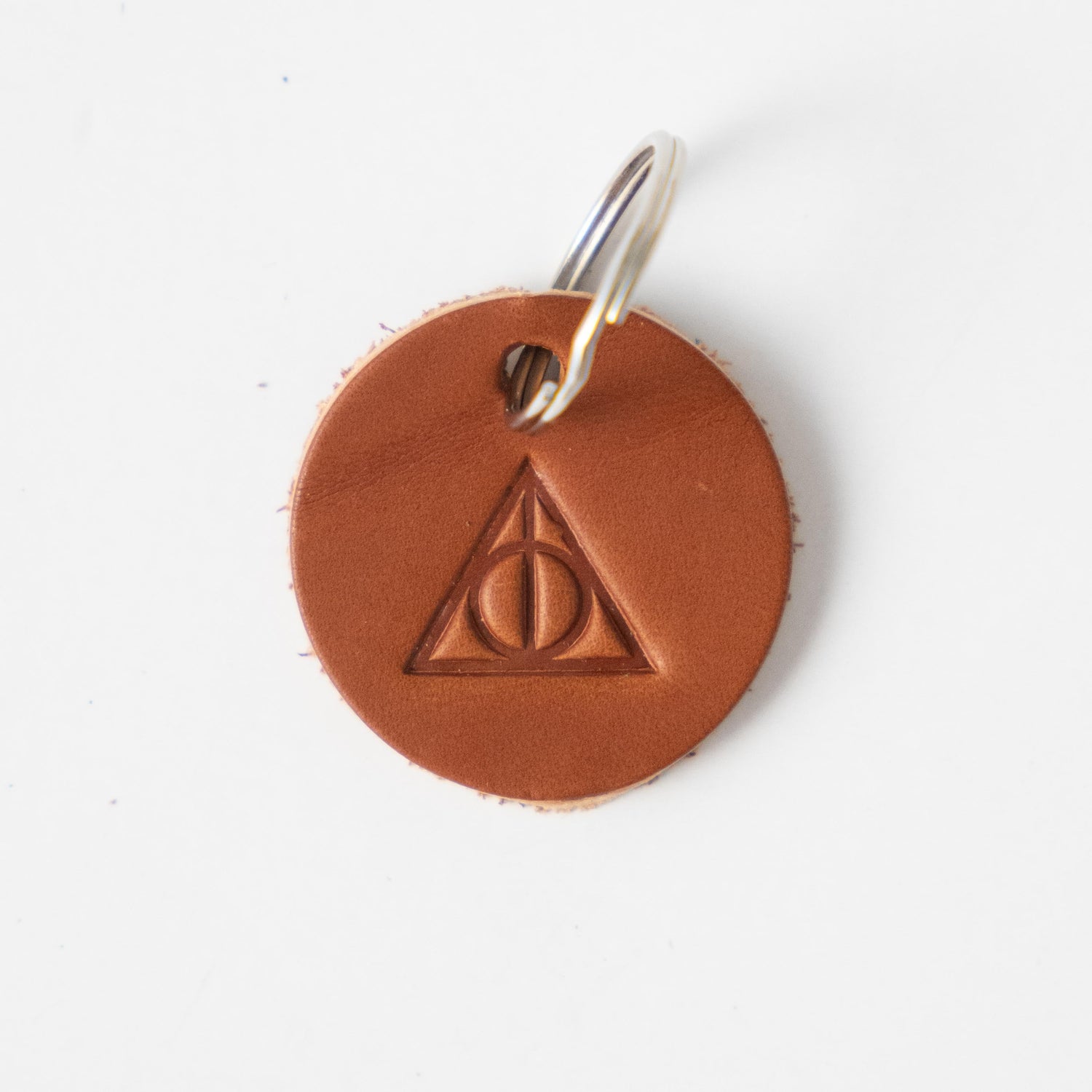 Deathly Hallows Circle Key Fob- leather keychain - leather key holder - leather key fob - KMM &amp; Co.