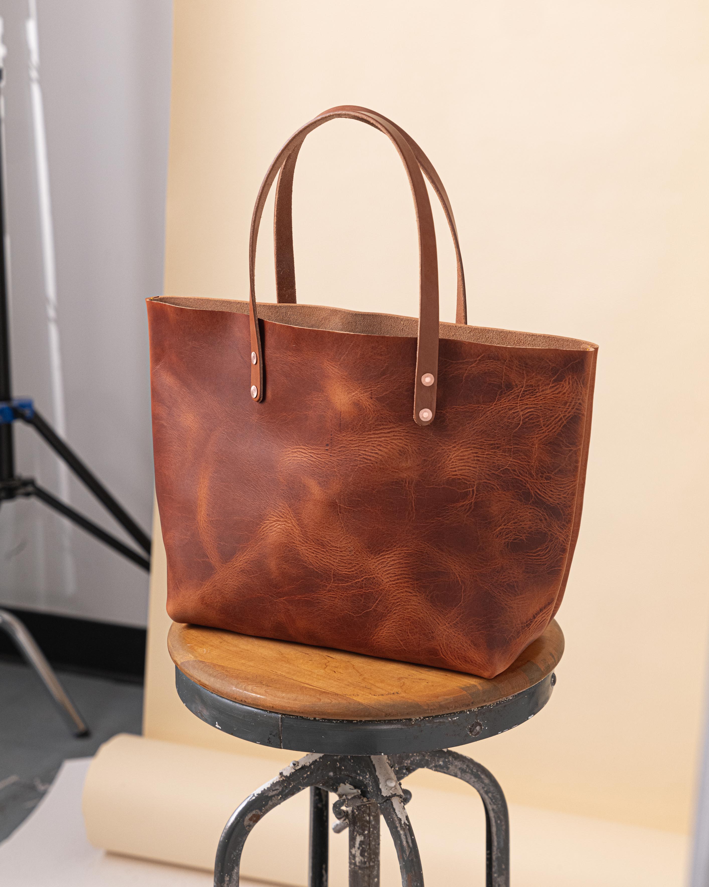 English Tan Dublin East West Tote- brown tote bag handmade in America