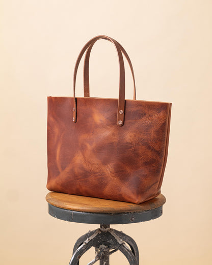 English Tan Dublin East West Tote- brown tote bag handmade in America