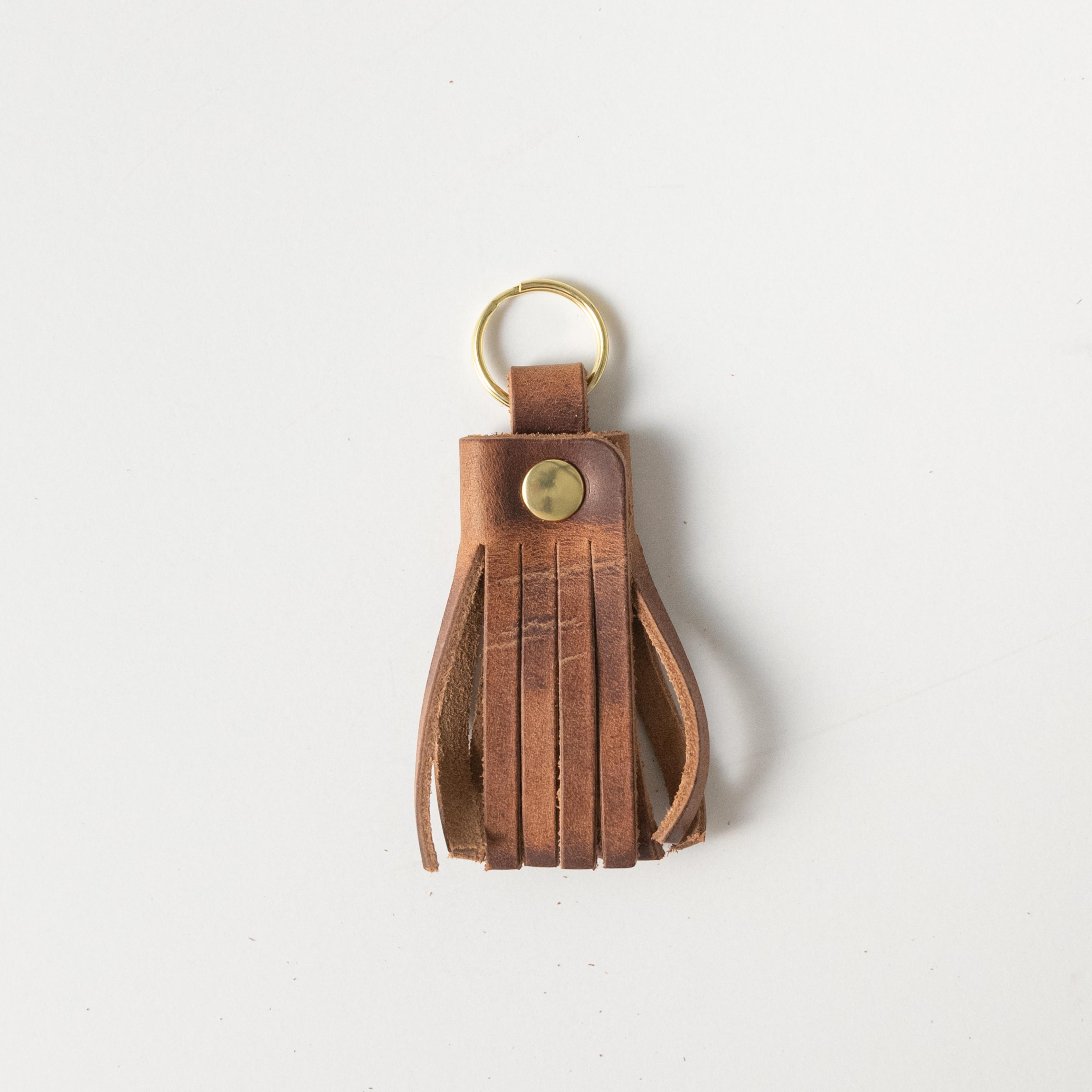 English Tan Tassel Keychain- leather tassel keychain - KMM &amp; Co.