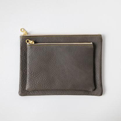Grey Cypress Medium Zip Pouch- leather zipper pouch - KMM &amp; Co.