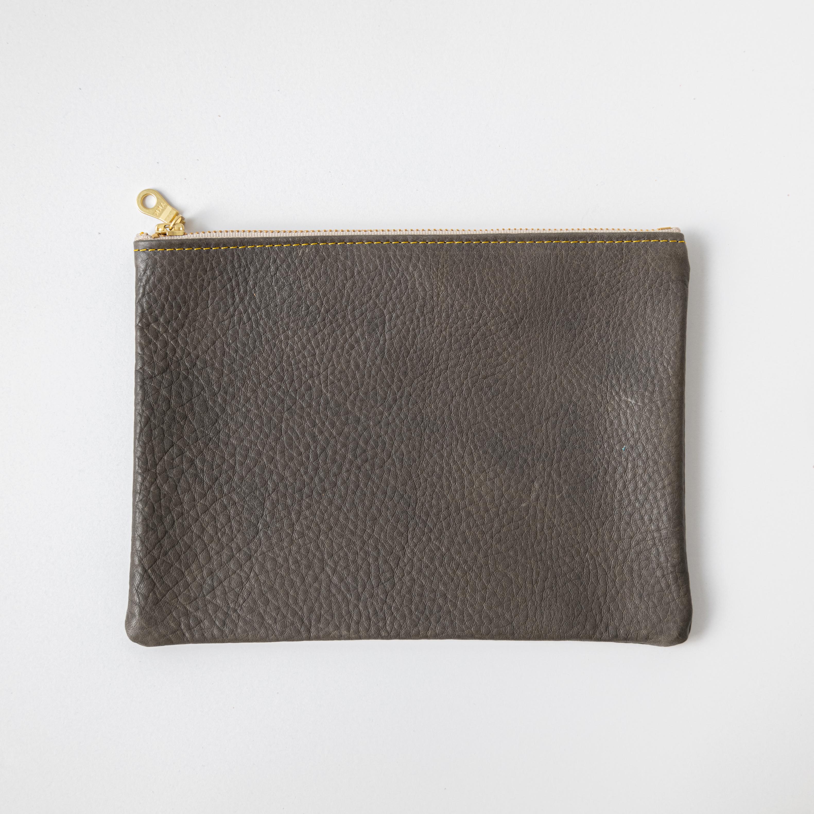 Grey Cypress Medium Zip Pouch- leather zipper pouch - KMM &amp; Co.