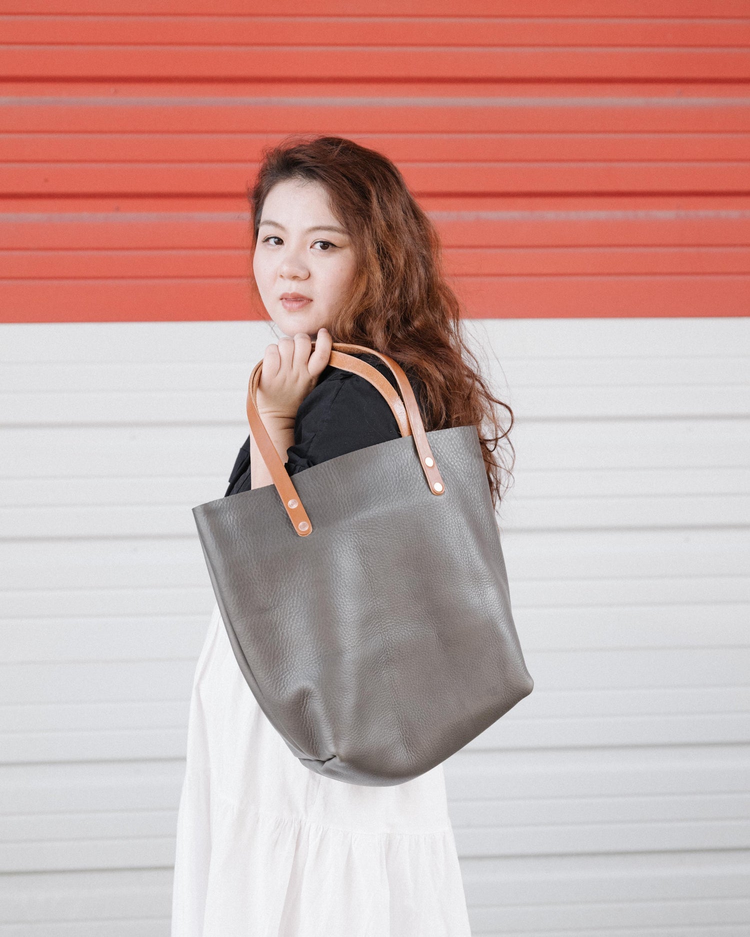 Leather Tote Bags: Rose Cypress Tote | Leather Bags by KMM & Co. 11-inch +$25 / Snap Closure (FINAL Sale) +$10