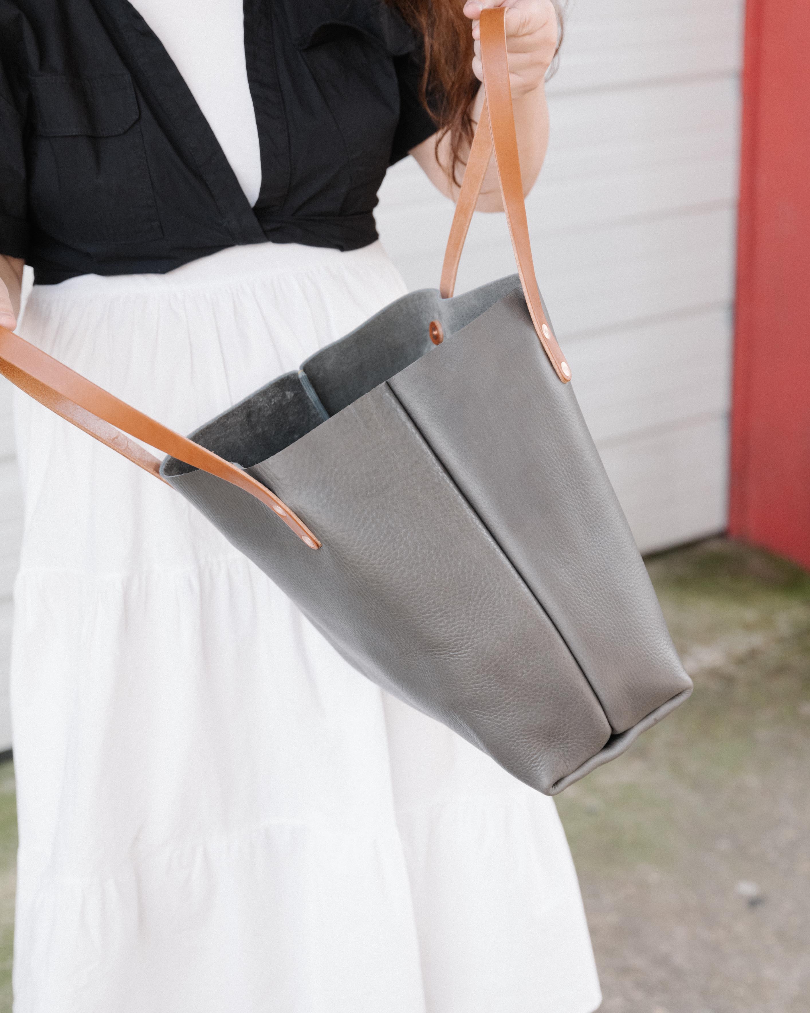 KMM&Co grey cypress mini factory crossbody tote