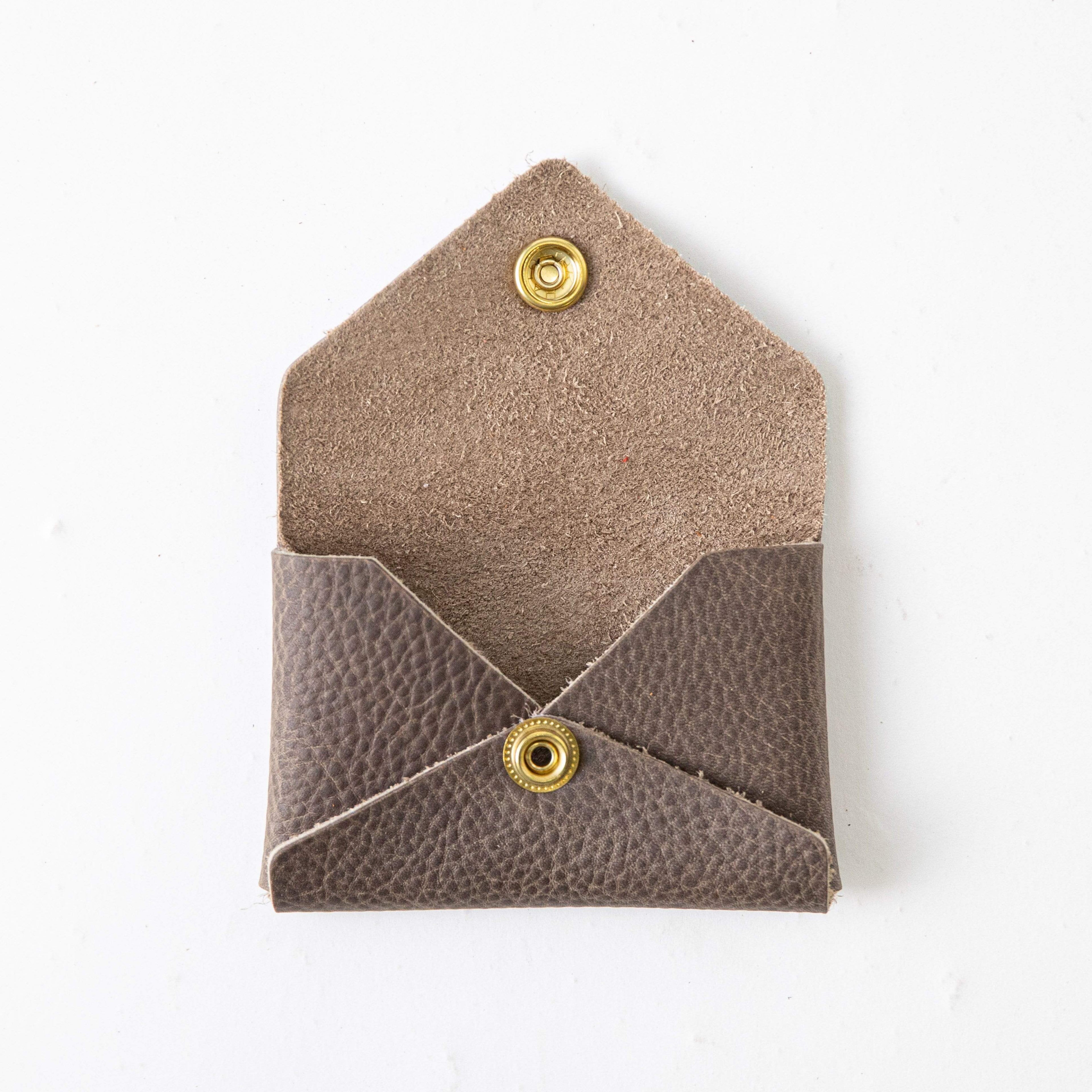 Grey Kodiak Card Envelope- card holder wallet - leather wallet made in America at KMM &amp; Co.