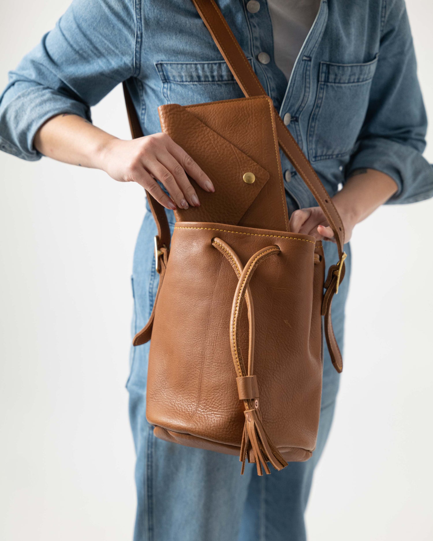 Scratch-and-Dent Cognac Cypress Bucket Bag