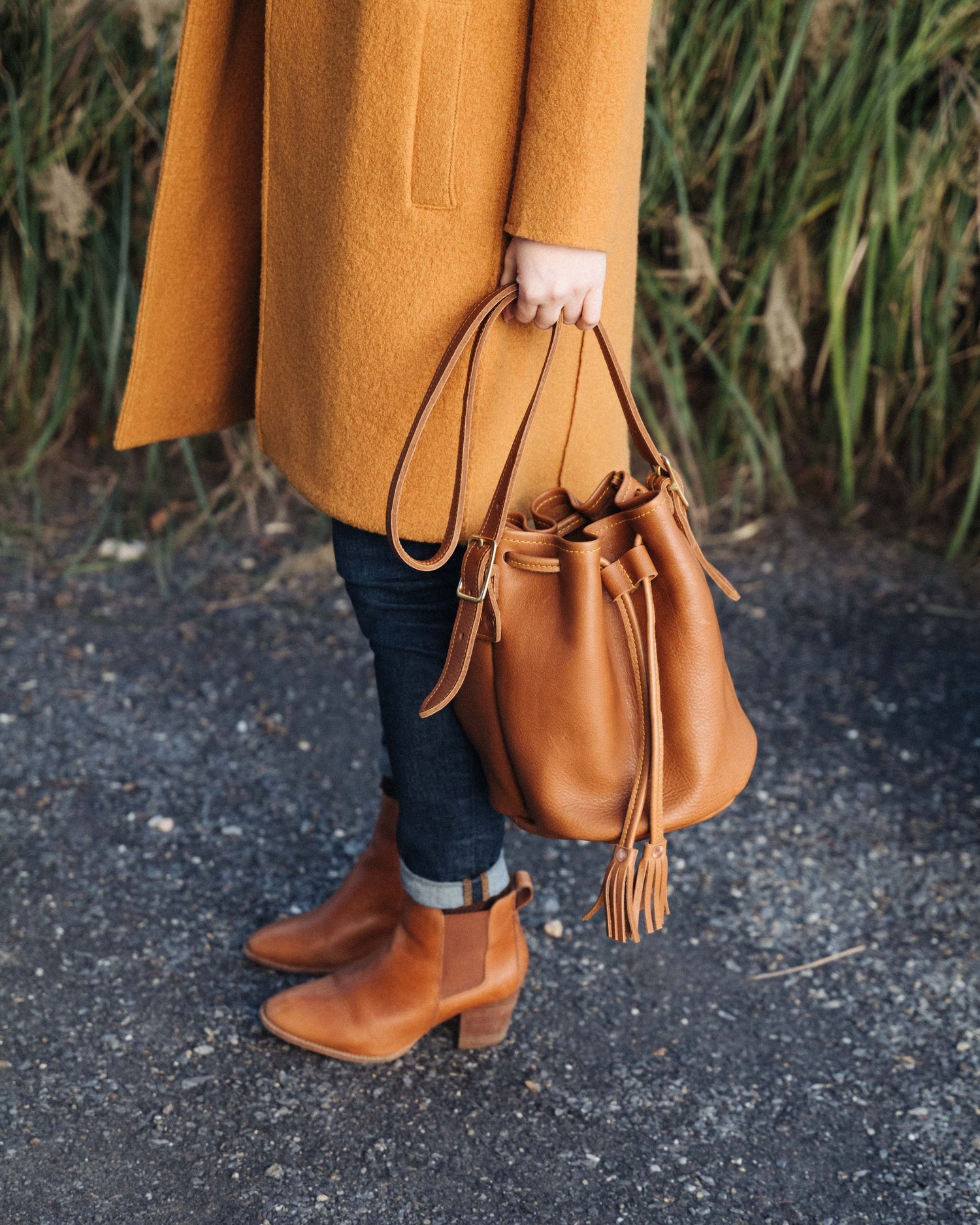 Scratch-and-Dent Cognac Cypress Bucket Bag