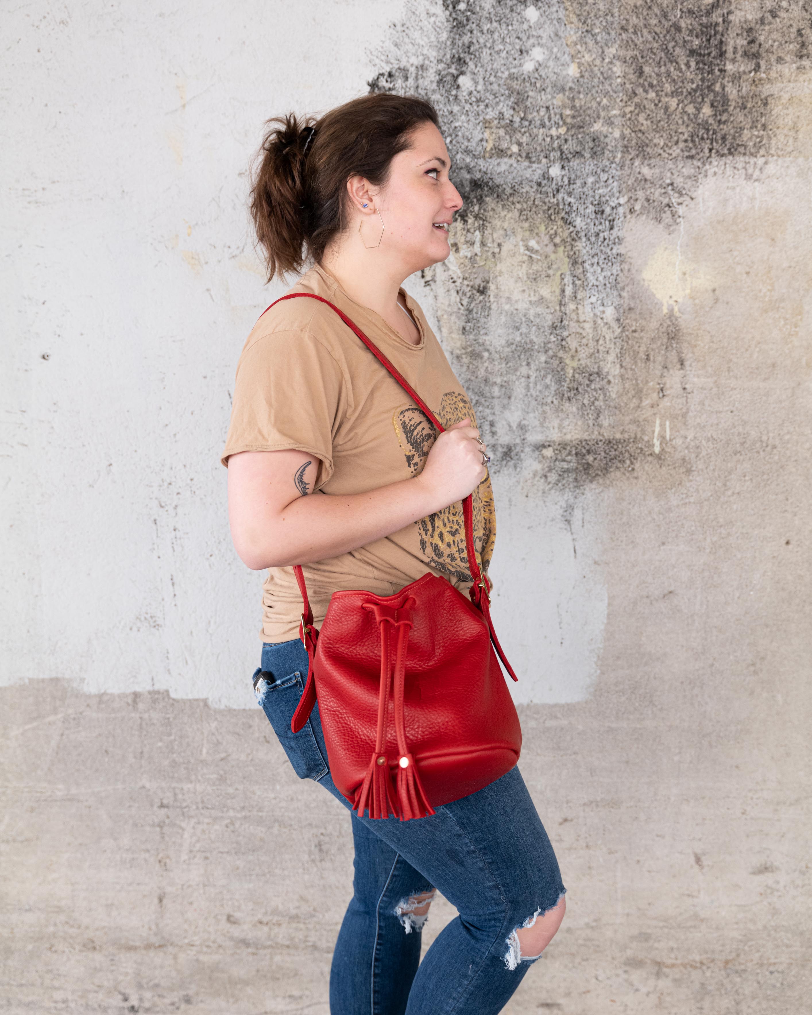 Scratch-and-Dent Red Cypress Bucket Bag